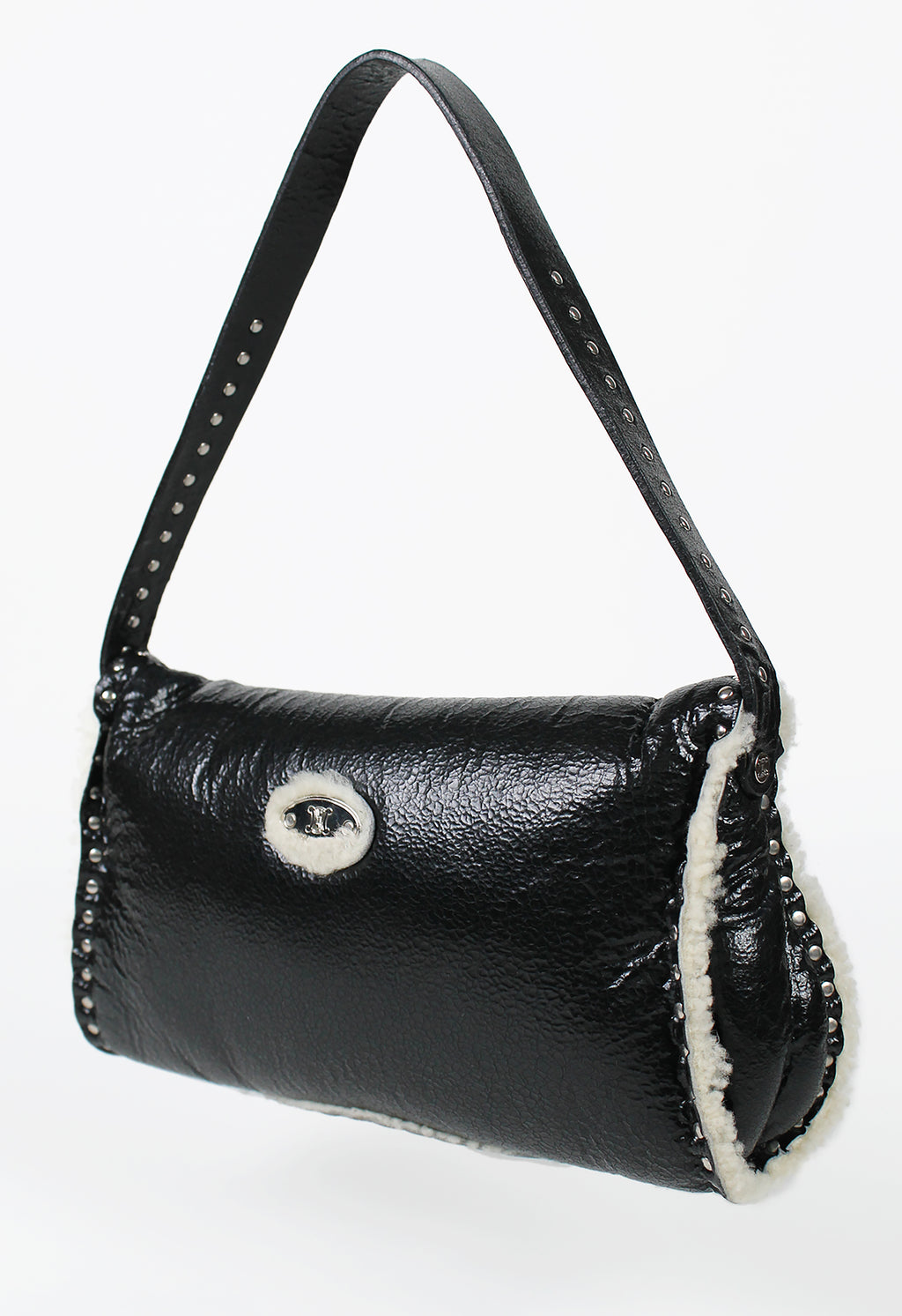 CELINE 2003 STUDDED SHEARLING SHOULDER BAG