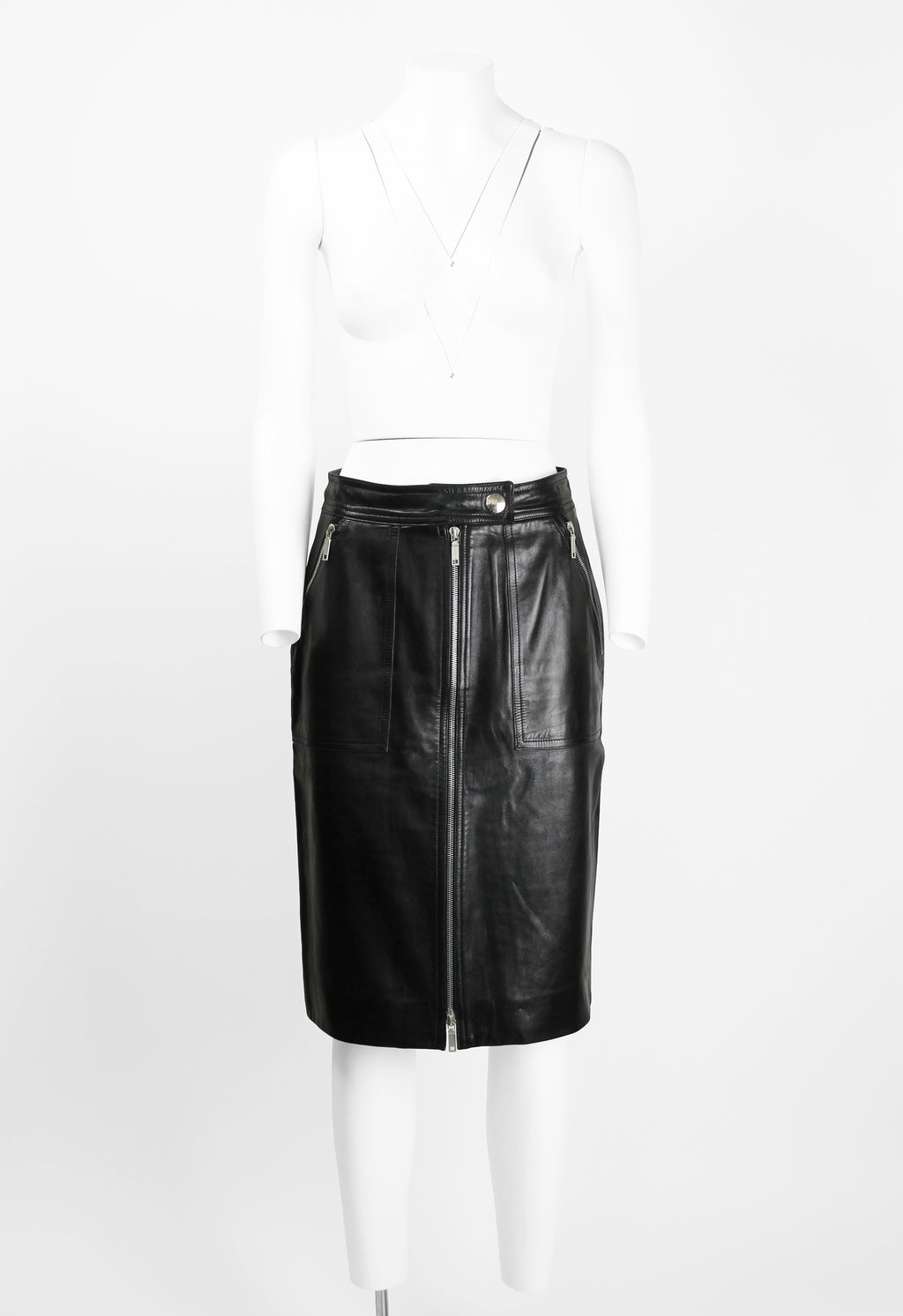 CELINE LEATHER MOTORCYCLE ZIP SKIRT