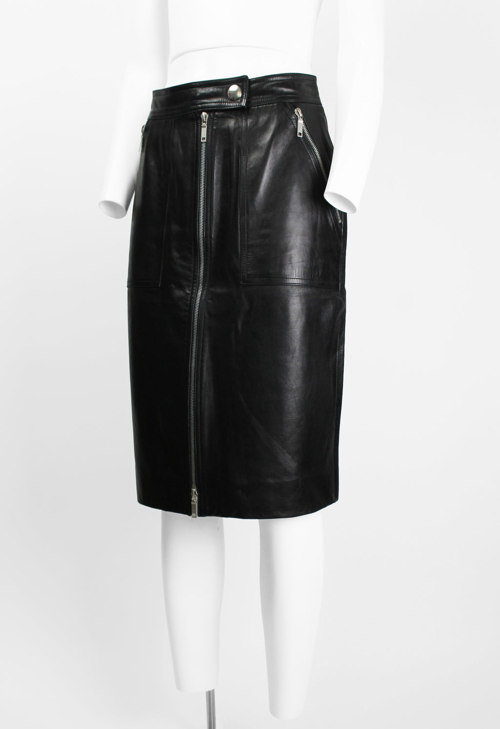 CELINE LEATHER MOTORCYCLE ZIP SKIRT