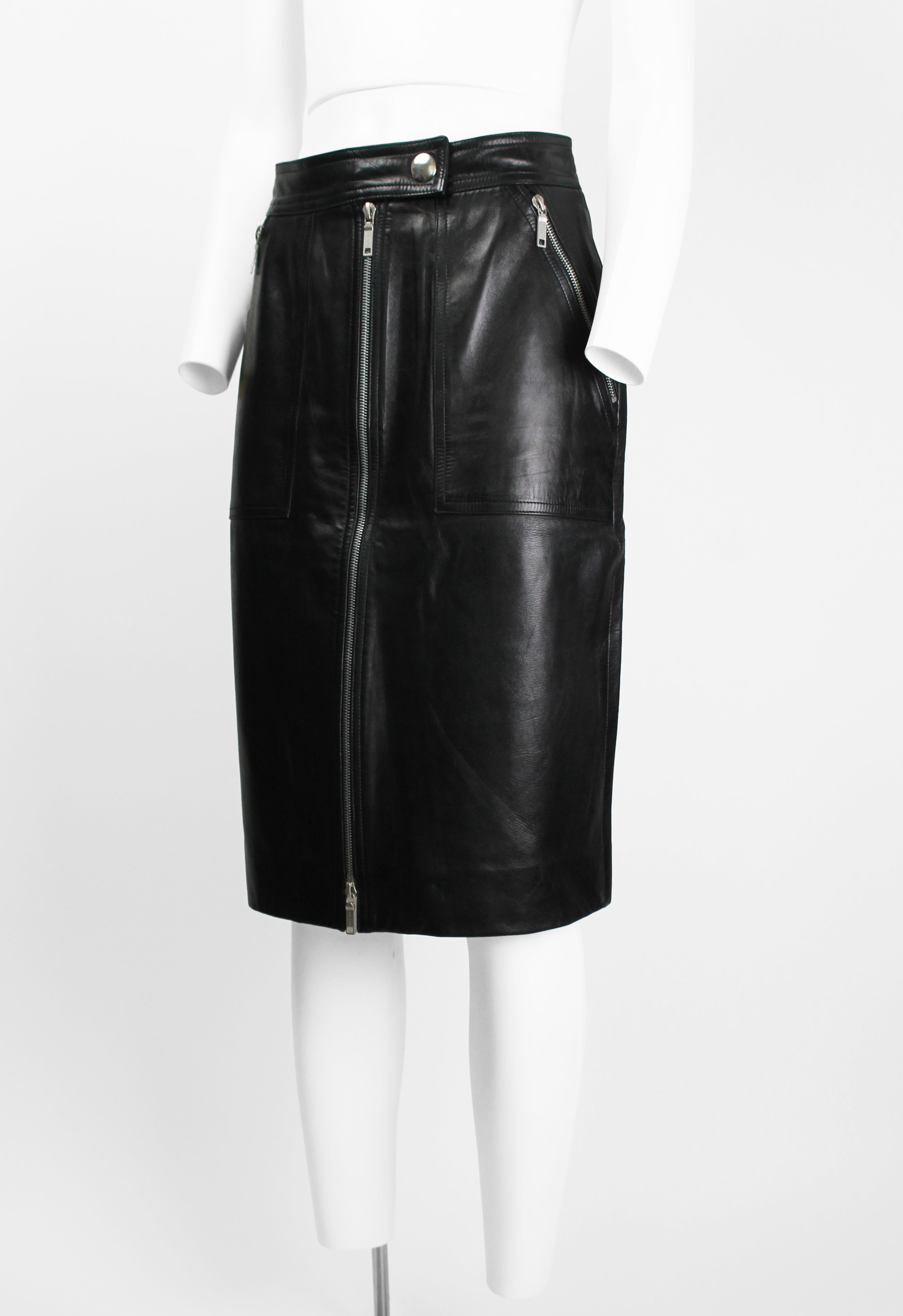 CELINE LEATHER MOTORCYCLE ZIP SKIRT