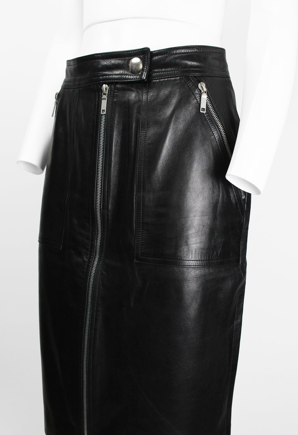 CELINE LEATHER MOTORCYCLE ZIP SKIRT