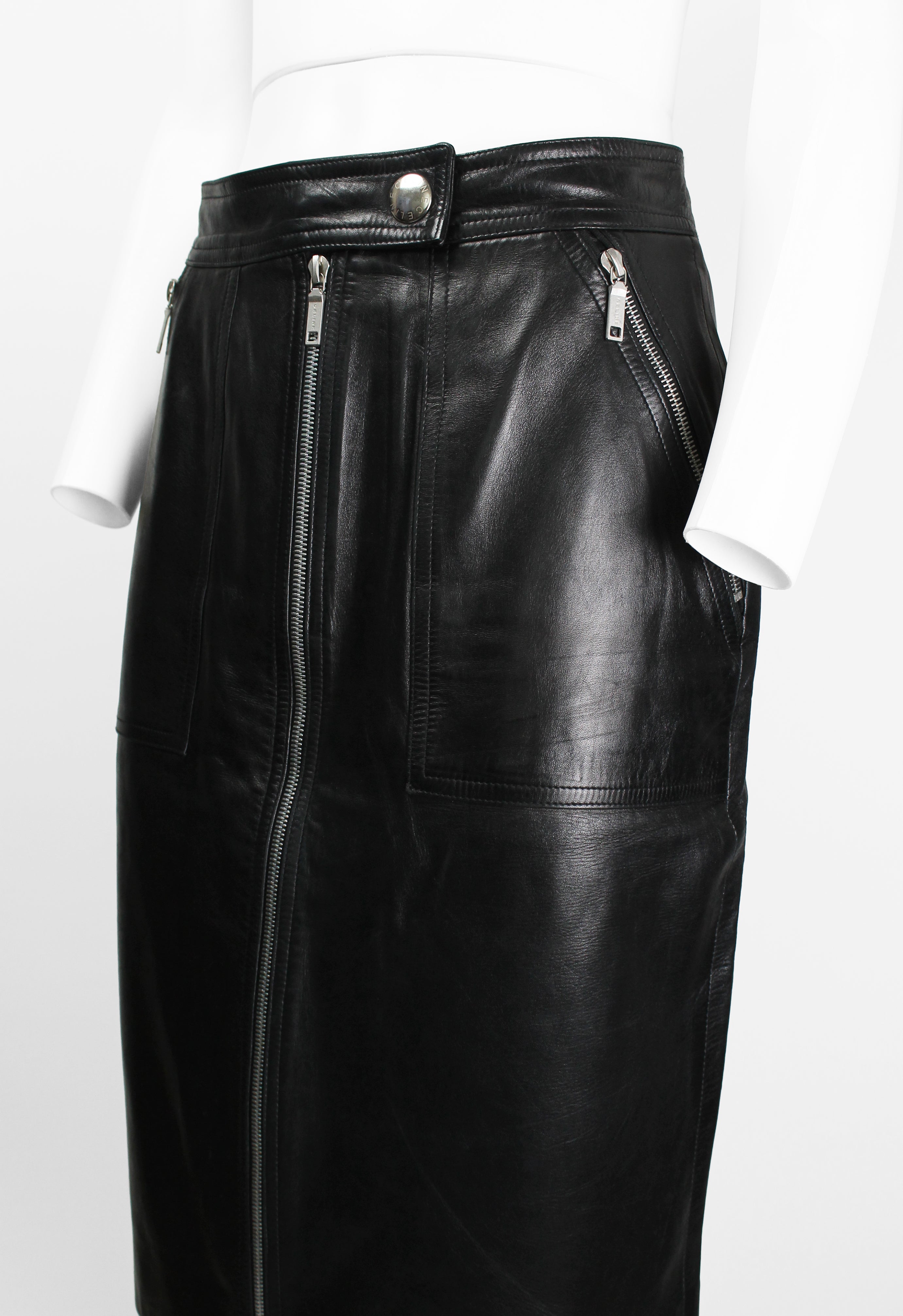 CELINE LEATHER MOTORCYCLE ZIP SKIRT
