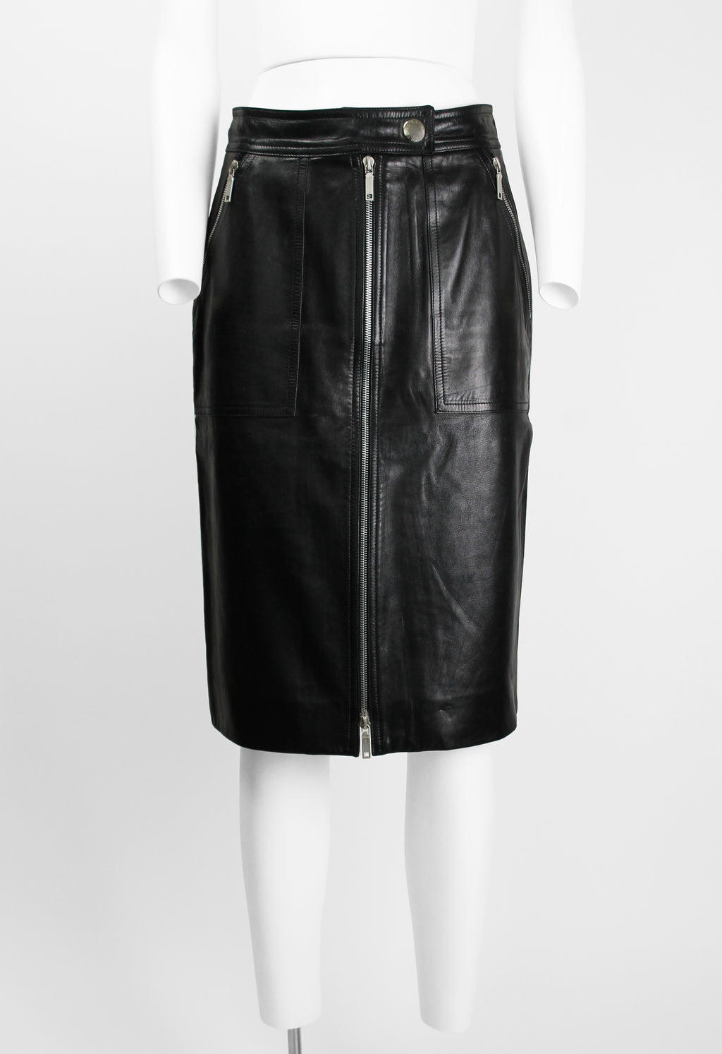 CELINE LEATHER MOTORCYCLE ZIP SKIRT