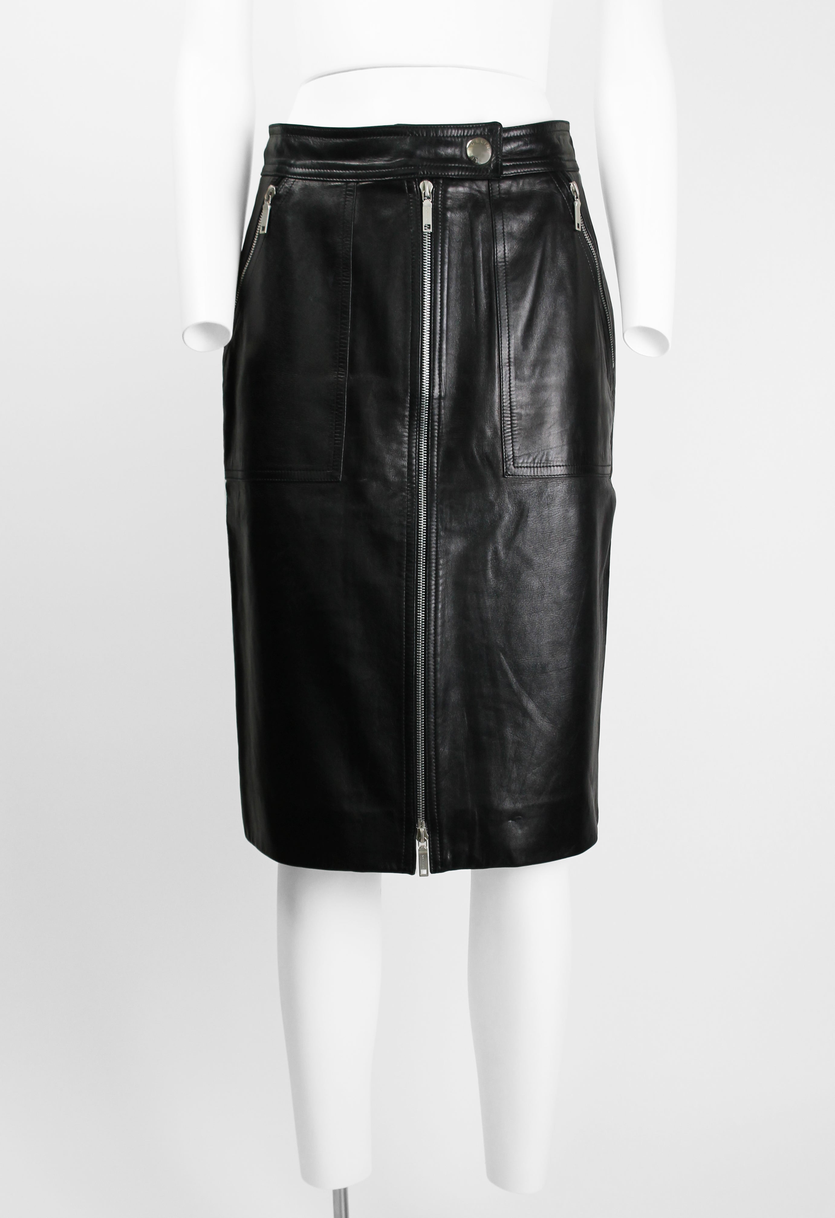 CELINE LEATHER MOTORCYCLE ZIP SKIRT