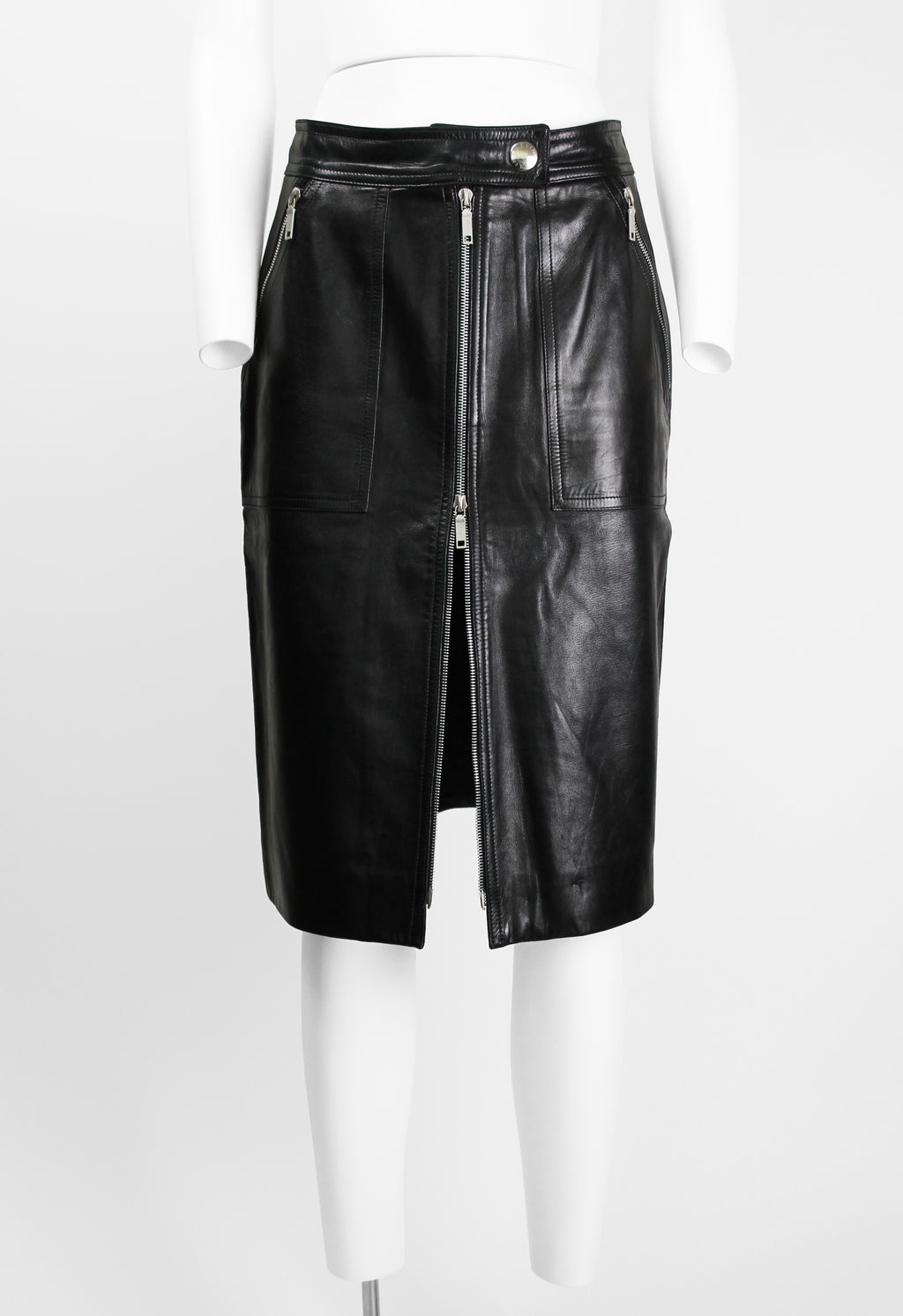 CELINE LEATHER MOTORCYCLE ZIP SKIRT