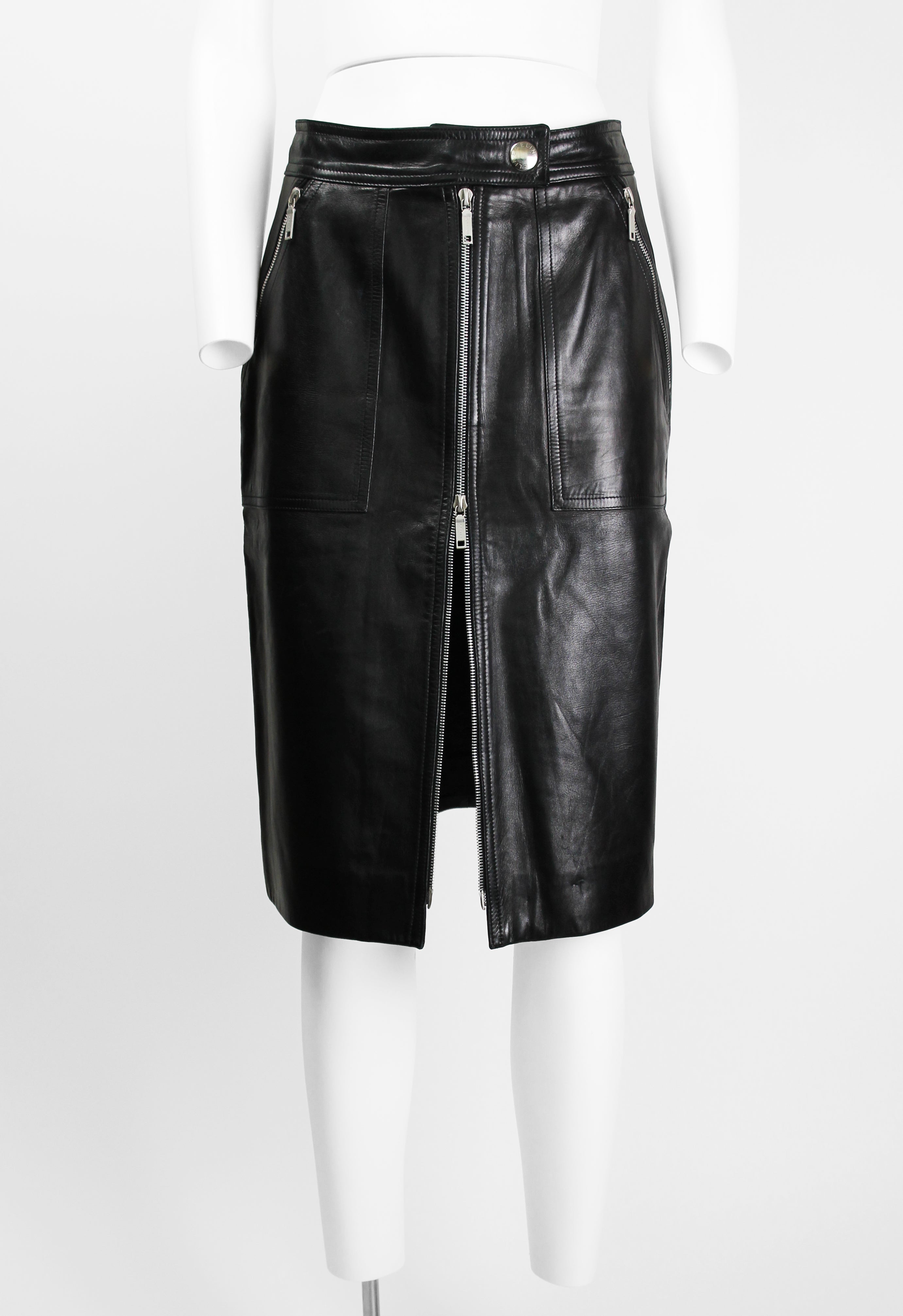 CELINE LEATHER MOTORCYCLE ZIP SKIRT