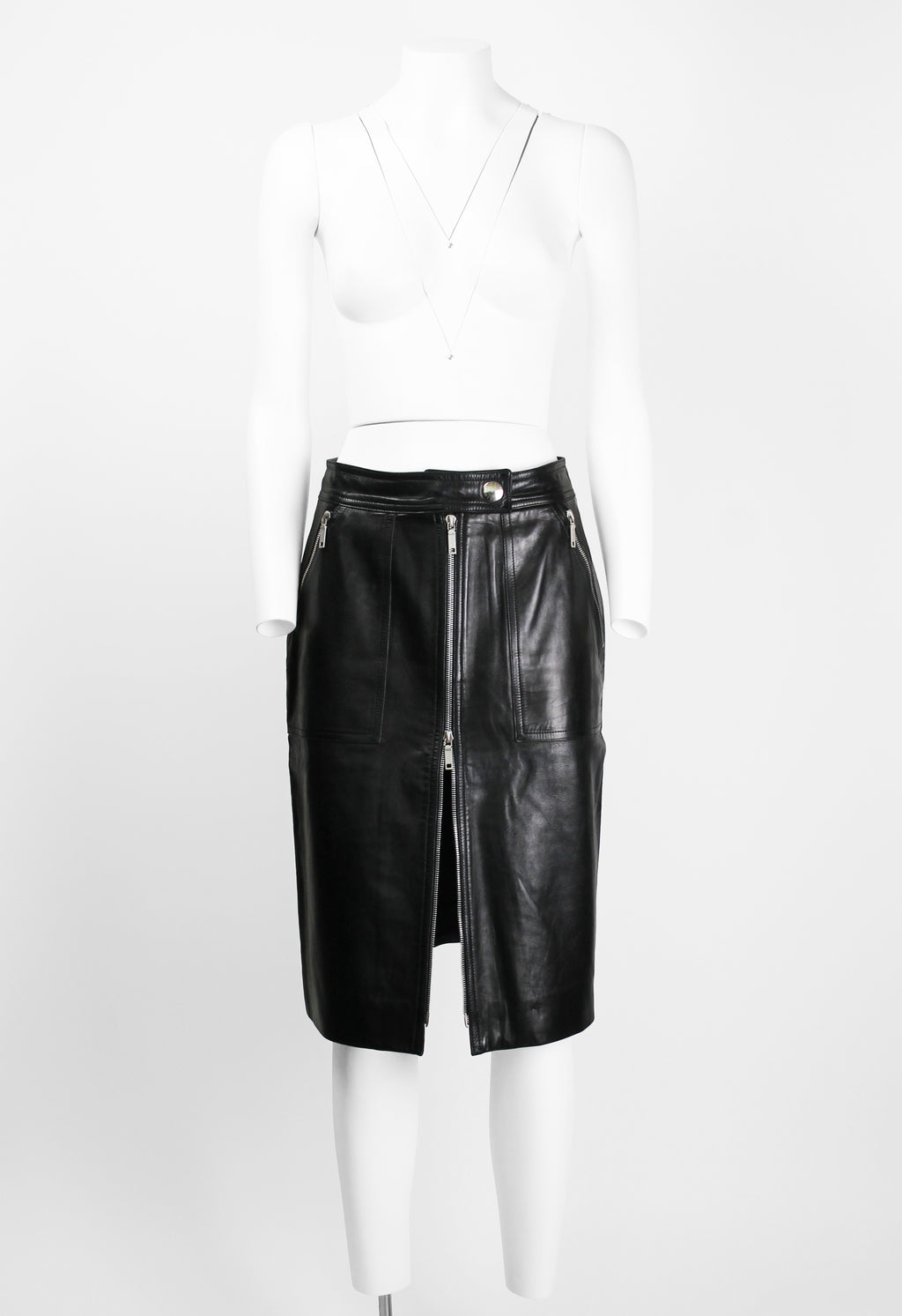 CELINE LEATHER MOTORCYCLE ZIP SKIRT