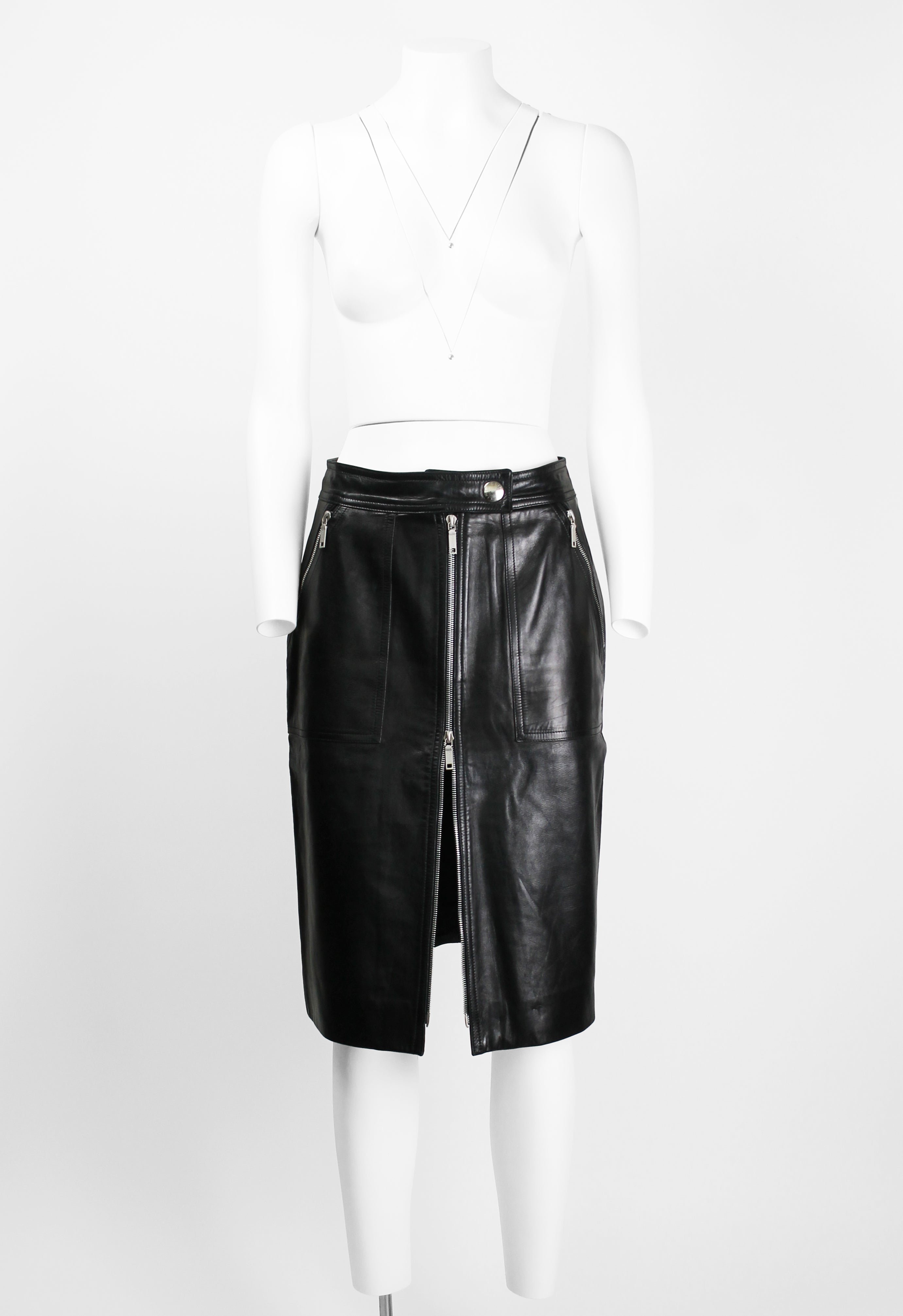 CELINE LEATHER MOTORCYCLE ZIP SKIRT
