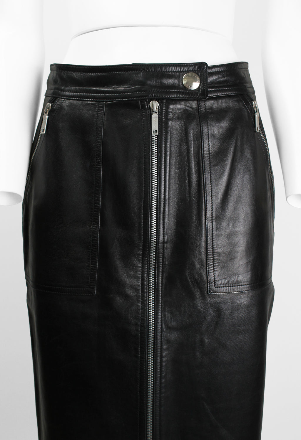 CELINE LEATHER MOTORCYCLE ZIP SKIRT