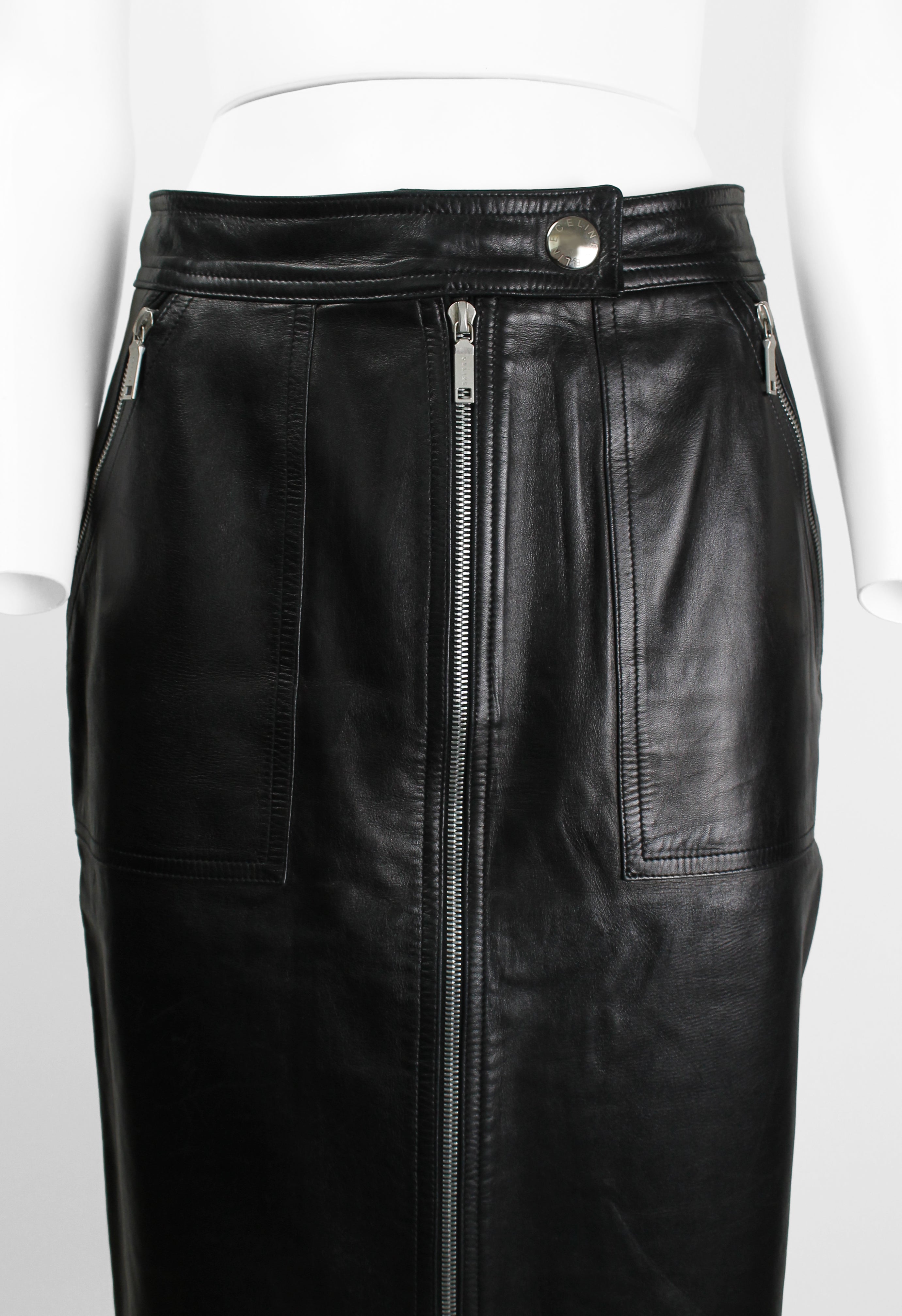 CELINE LEATHER MOTORCYCLE ZIP SKIRT