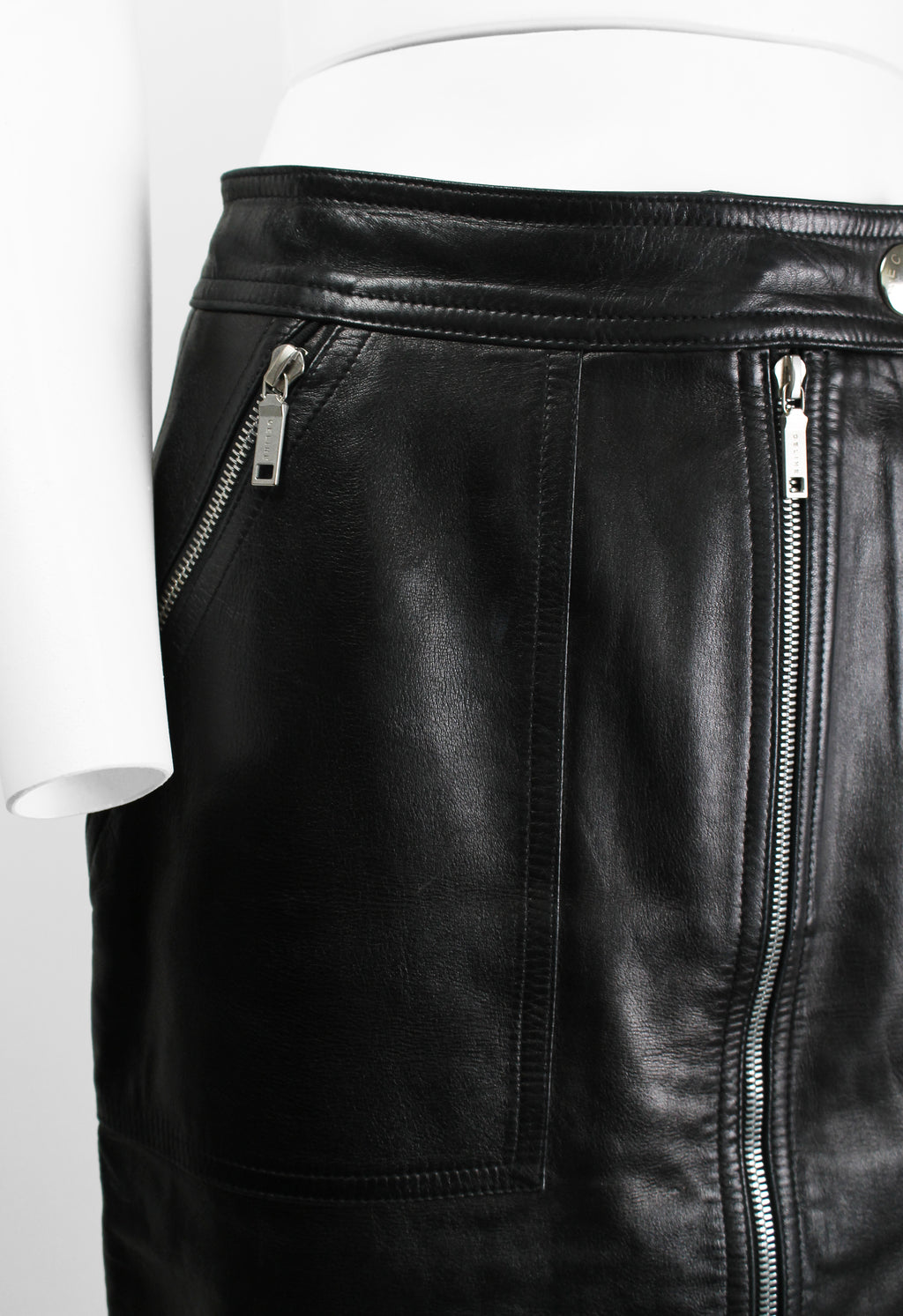 CELINE LEATHER MOTORCYCLE ZIP SKIRT