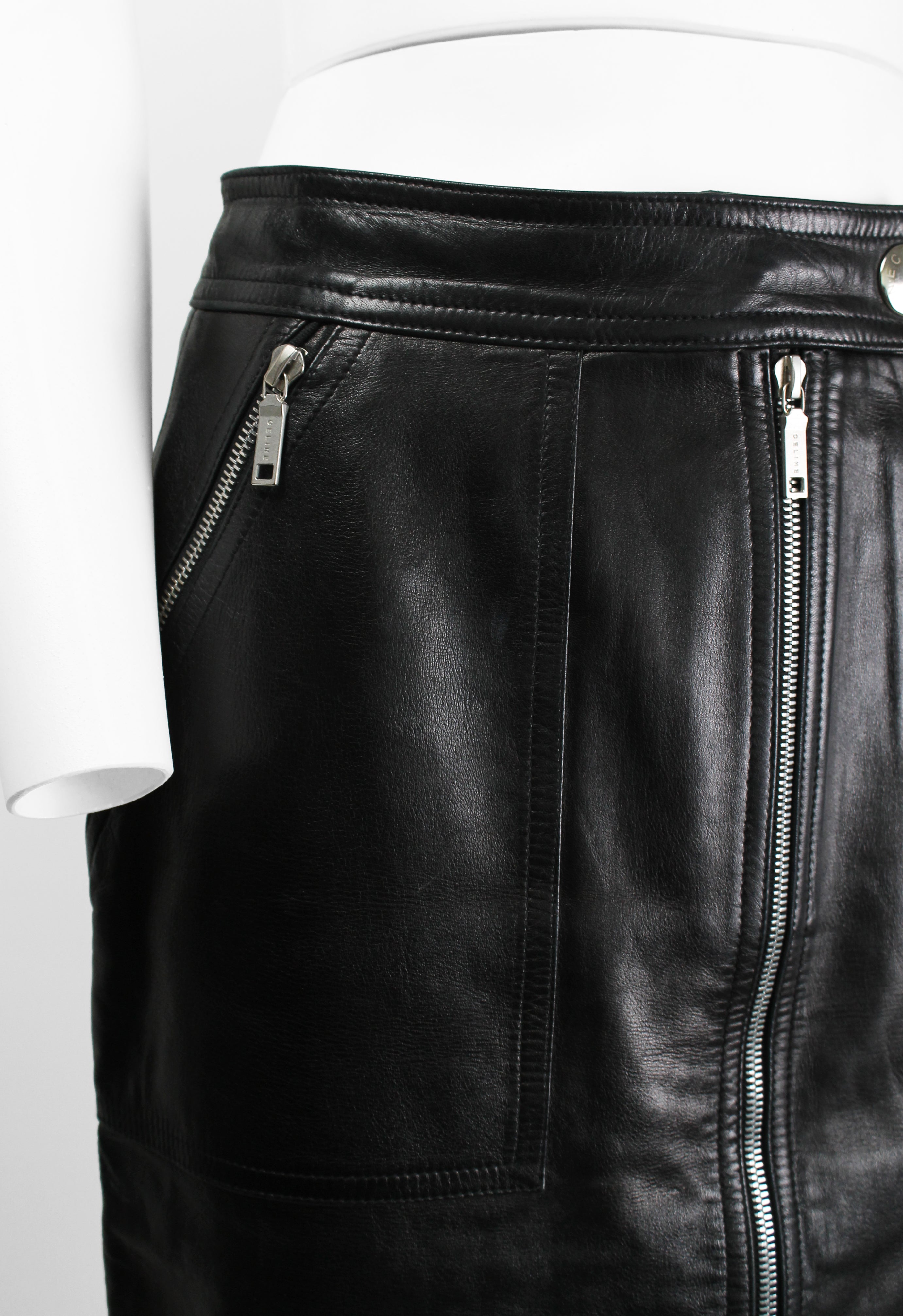 CELINE LEATHER MOTORCYCLE ZIP SKIRT