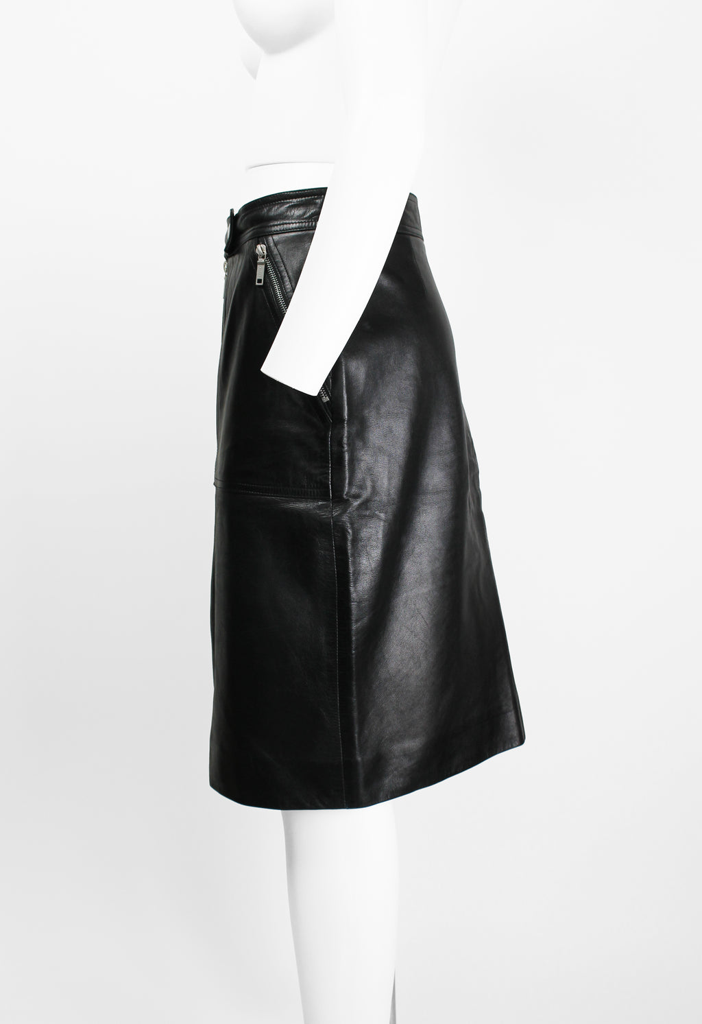 CELINE LEATHER MOTORCYCLE ZIP SKIRT
