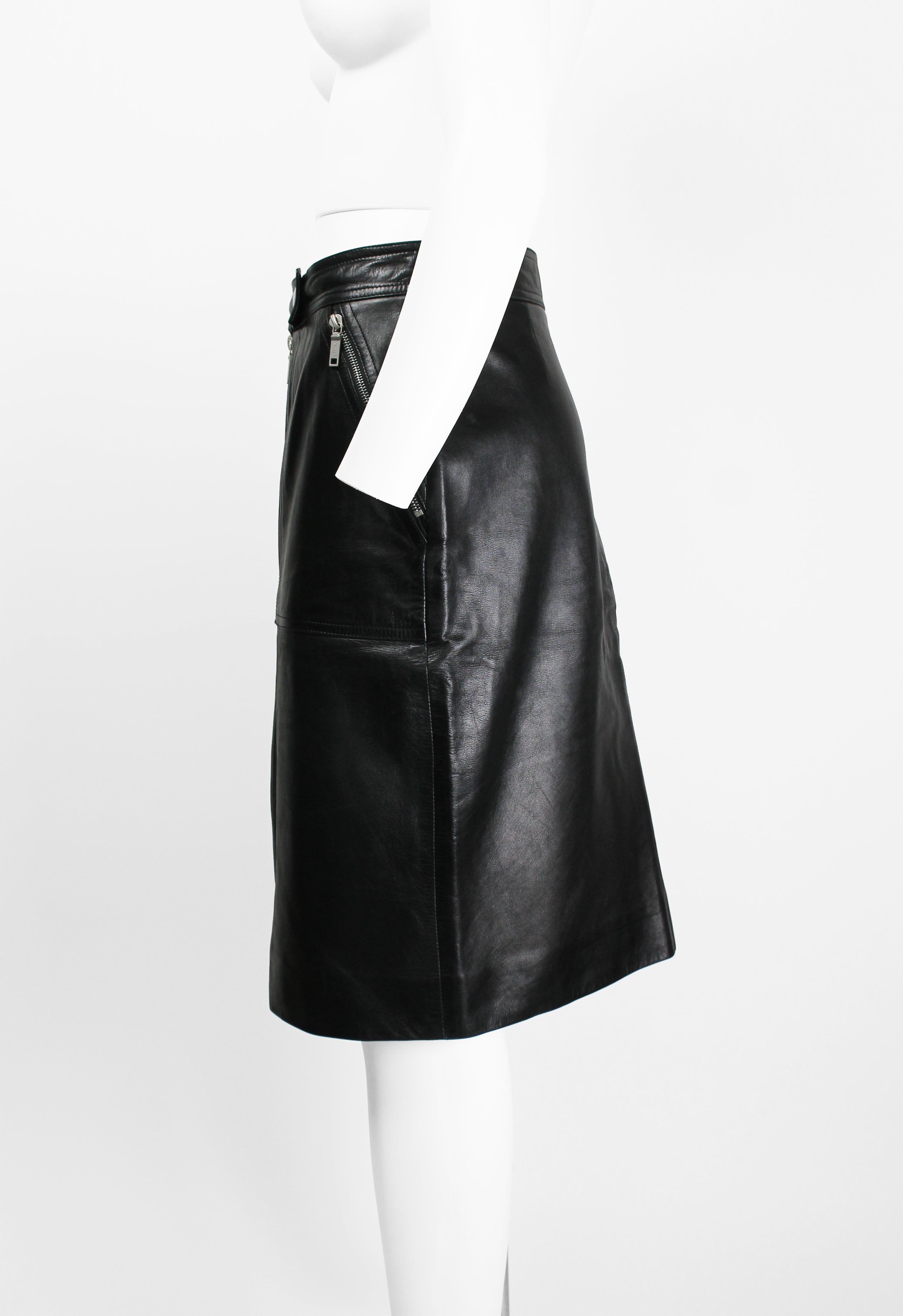 CELINE LEATHER MOTORCYCLE ZIP SKIRT