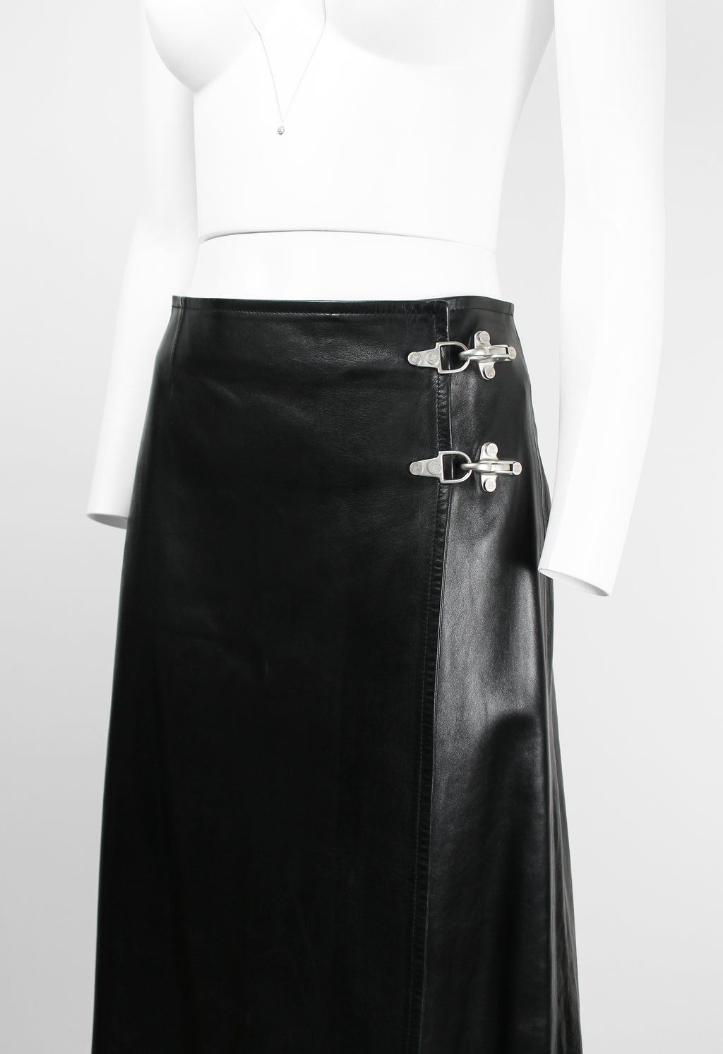 CELINE FW 1999 LEATHER WRAP CLASP SKIRT