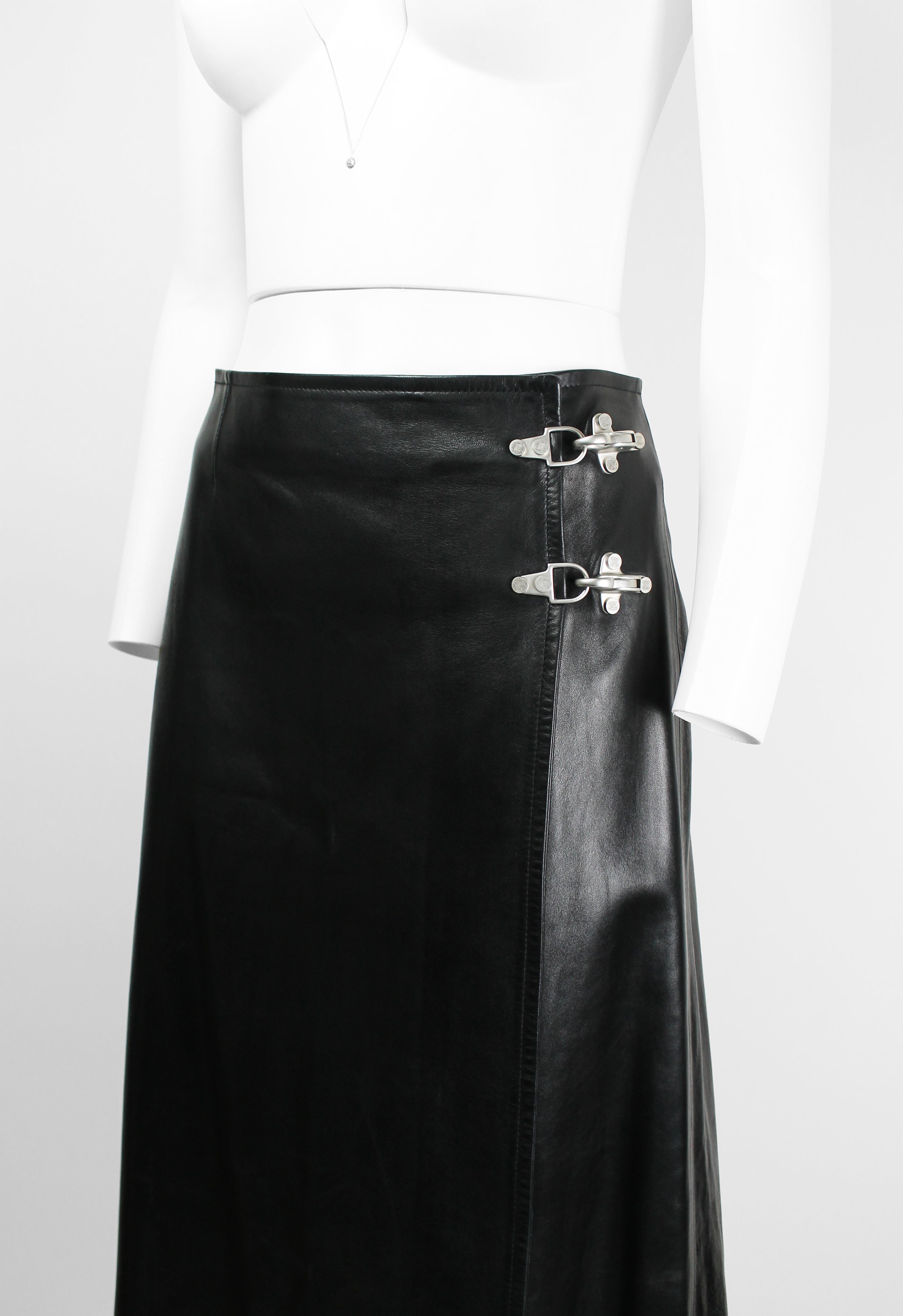 CELINE FW 1999 LEATHER WRAP CLASP SKIRT