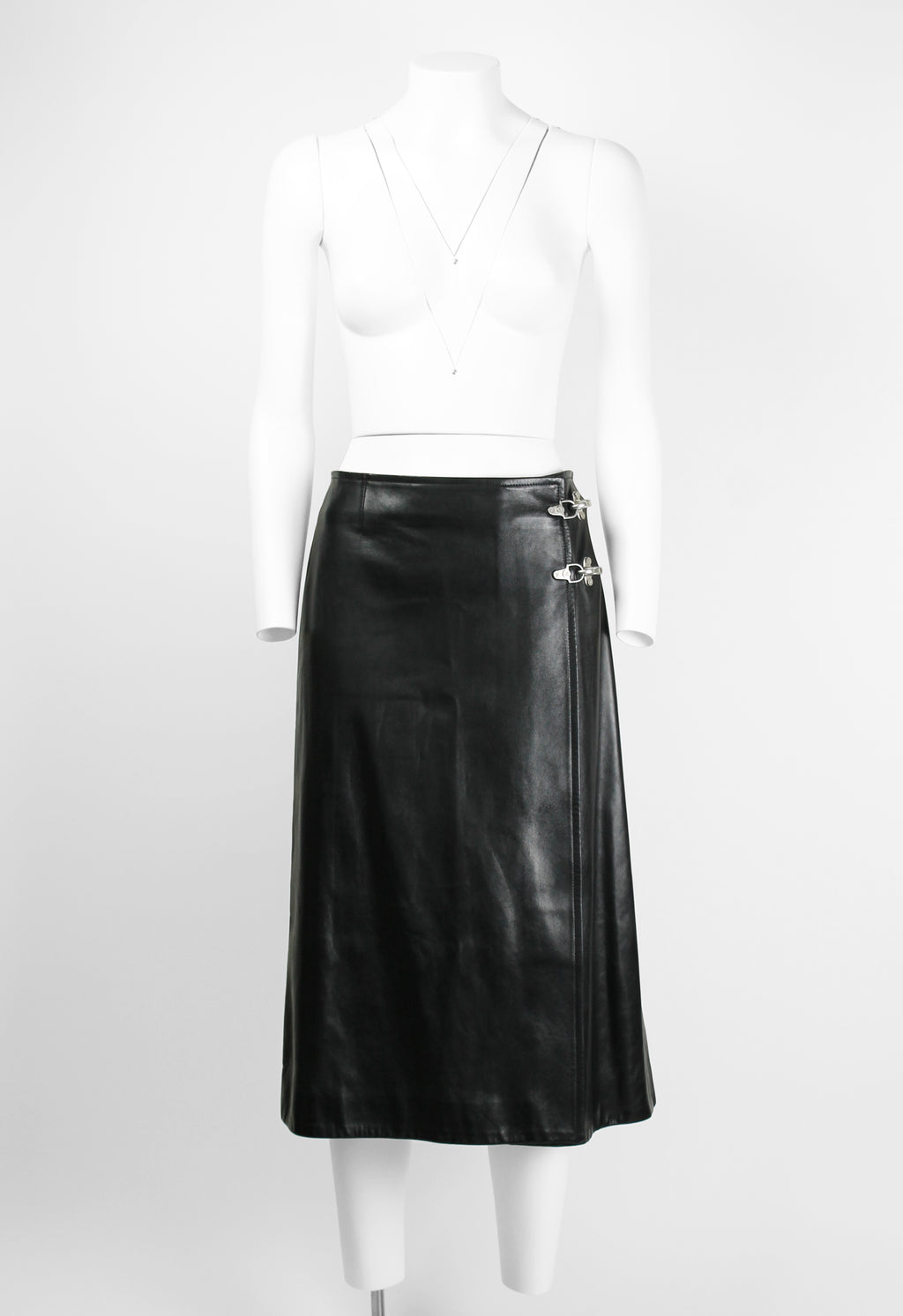 CELINE FW 1999 LEATHER WRAP CLASP SKIRT