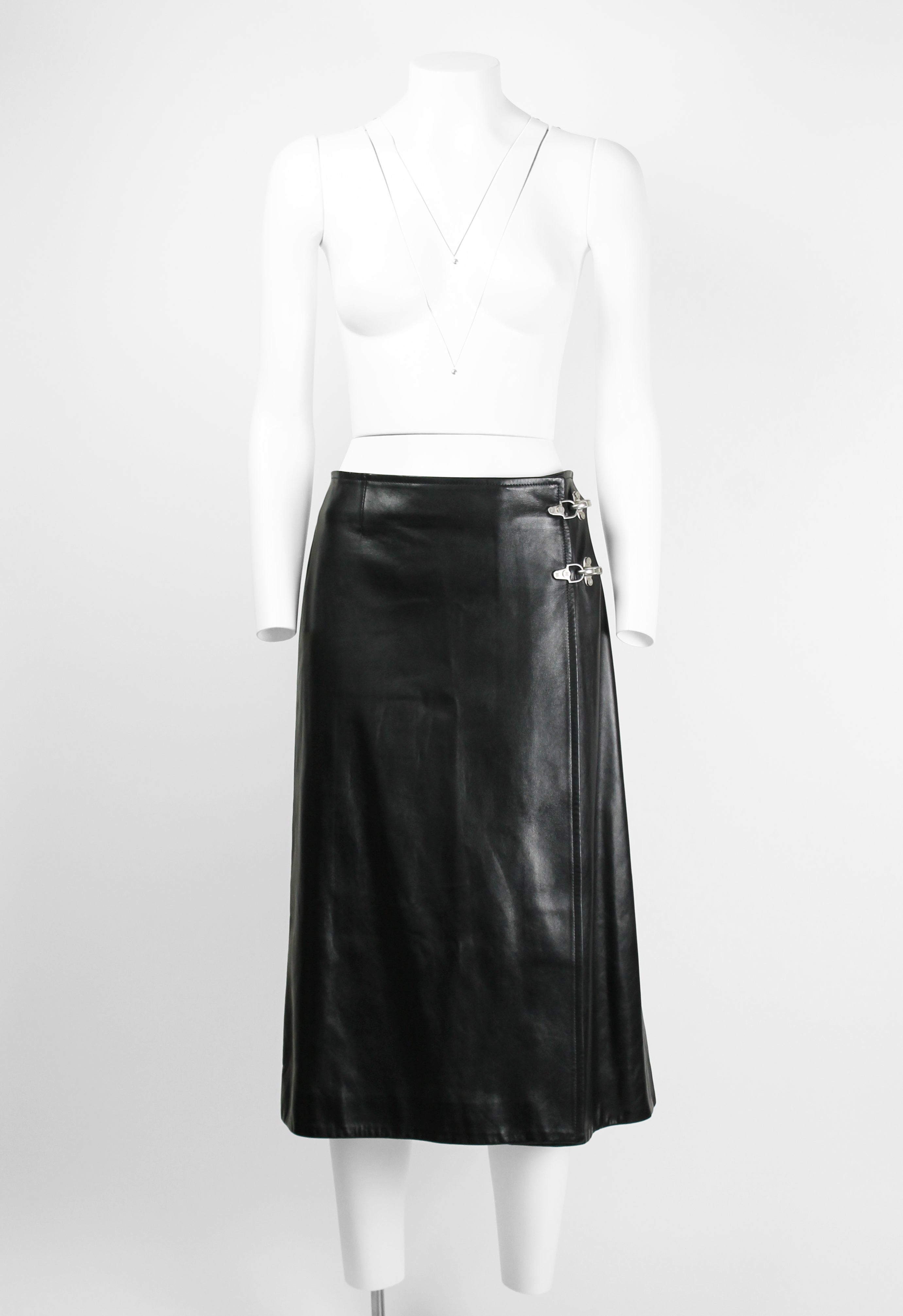 CELINE FW 1999 LEATHER WRAP CLASP SKIRT