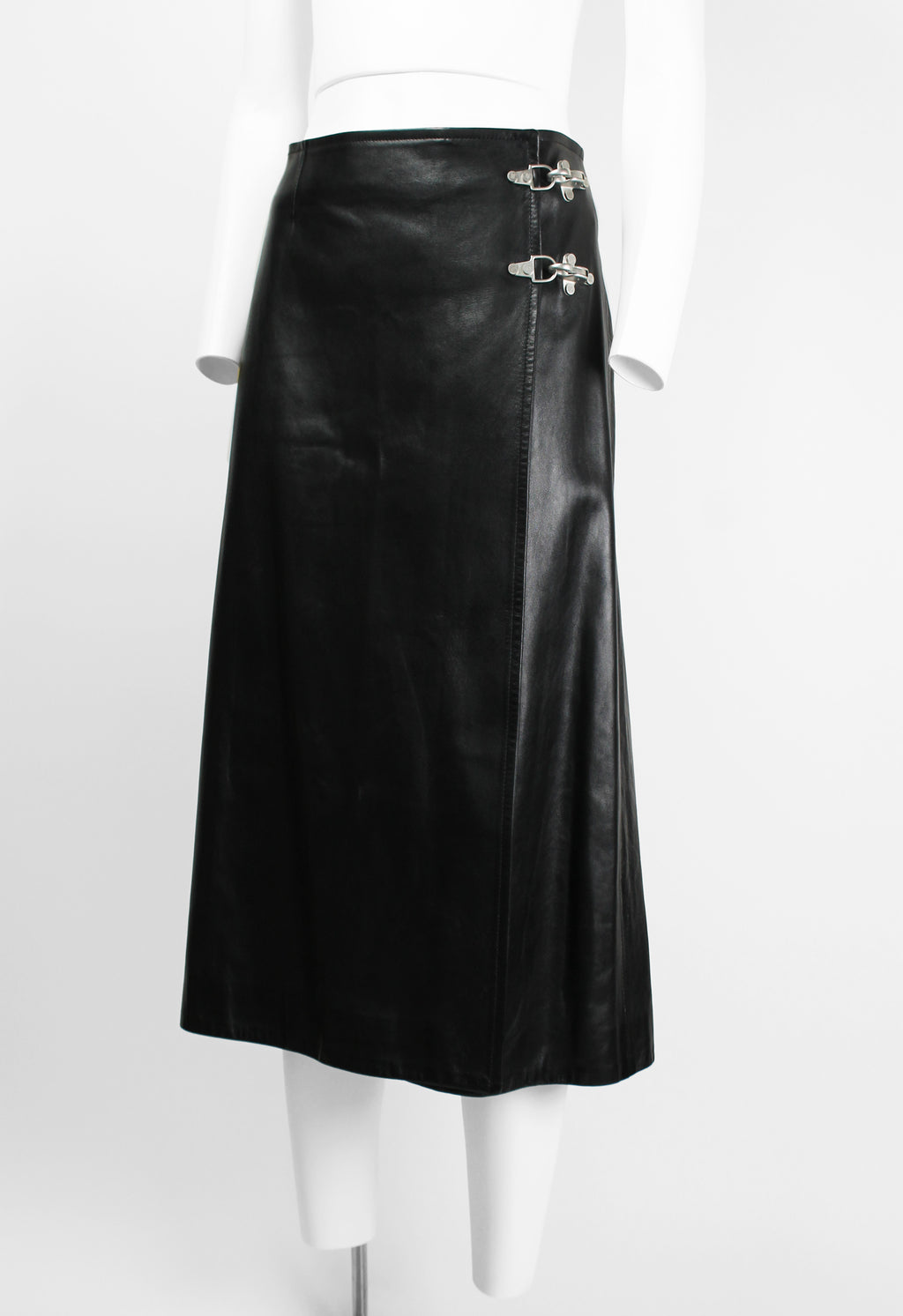 CELINE FW 1999 LEATHER WRAP CLASP SKIRT