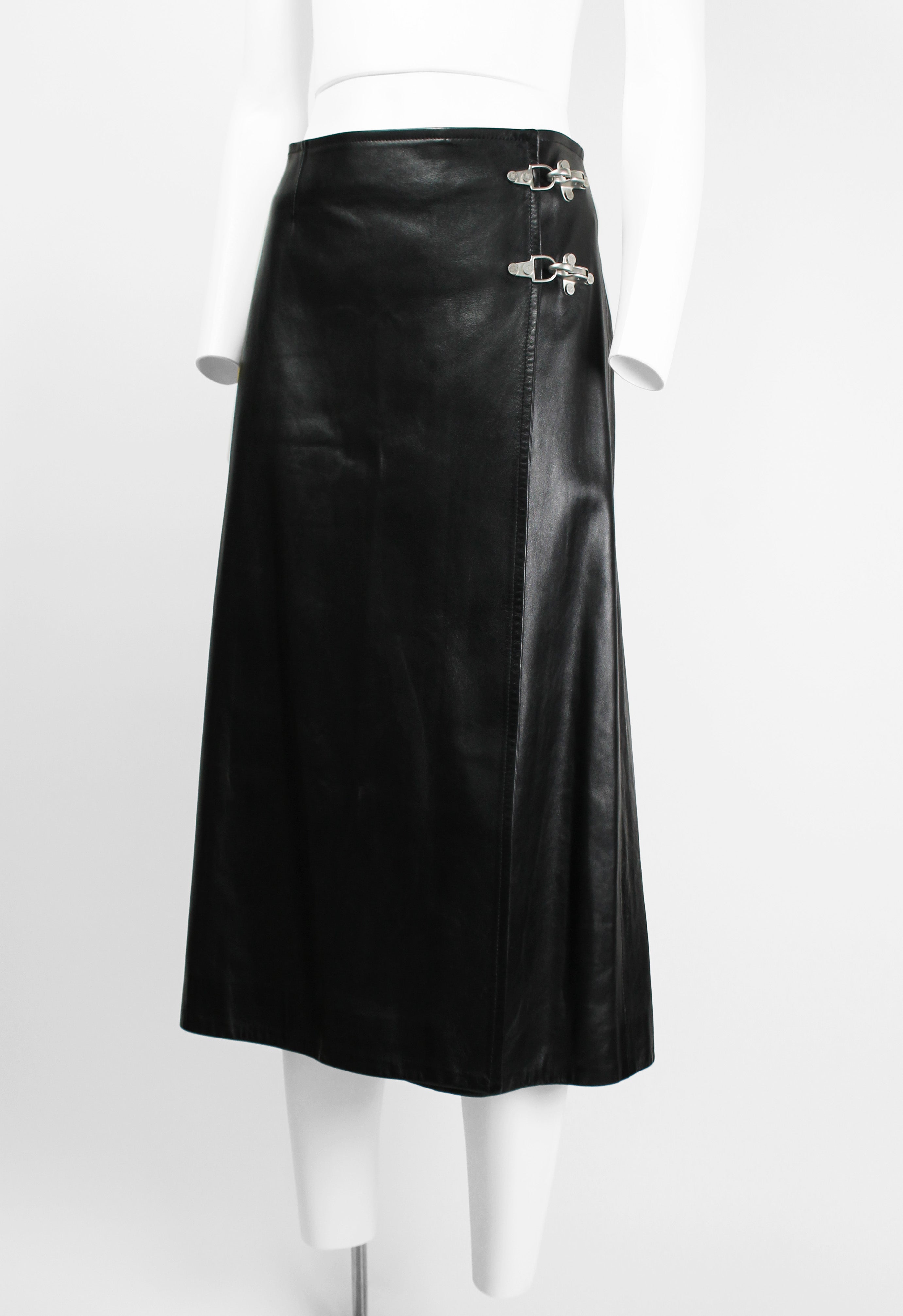CELINE FW 1999 LEATHER WRAP CLASP SKIRT