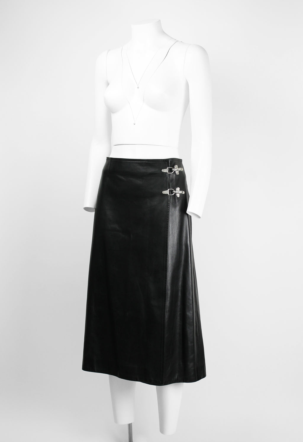 CELINE FW 1999 LEATHER WRAP CLASP SKIRT