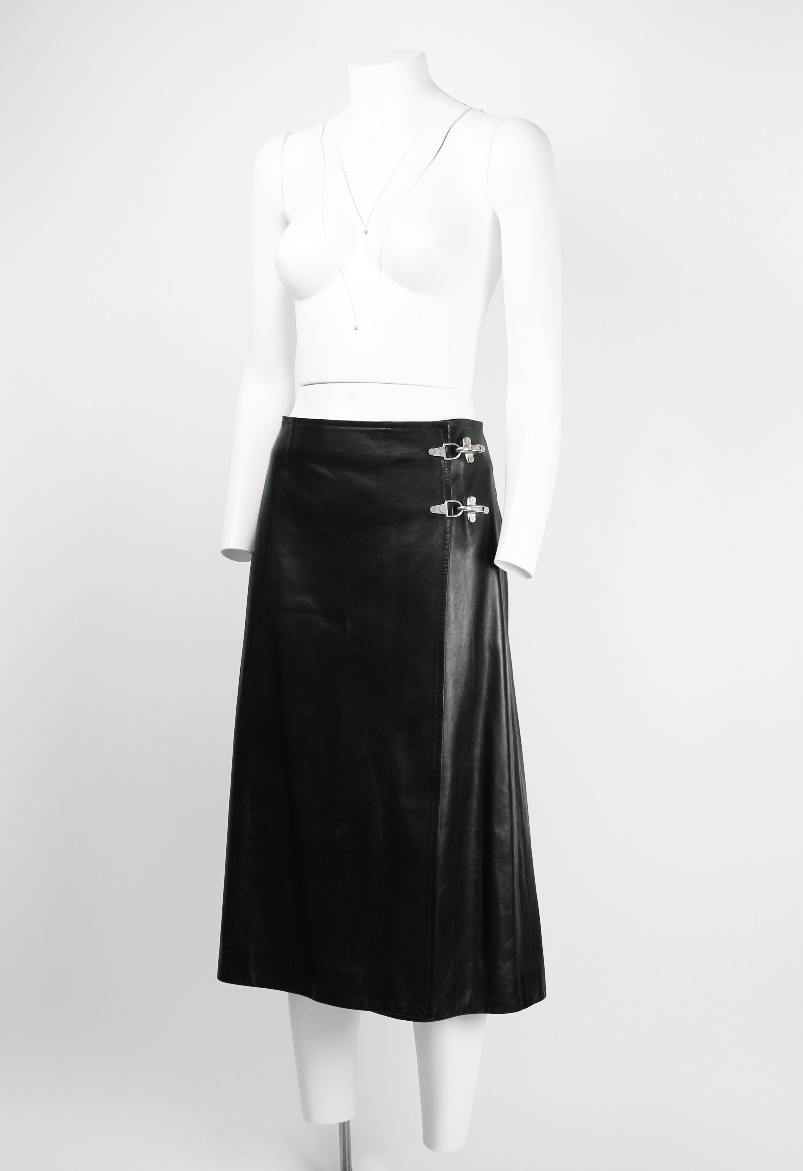 CELINE FW 1999 LEATHER WRAP CLASP SKIRT