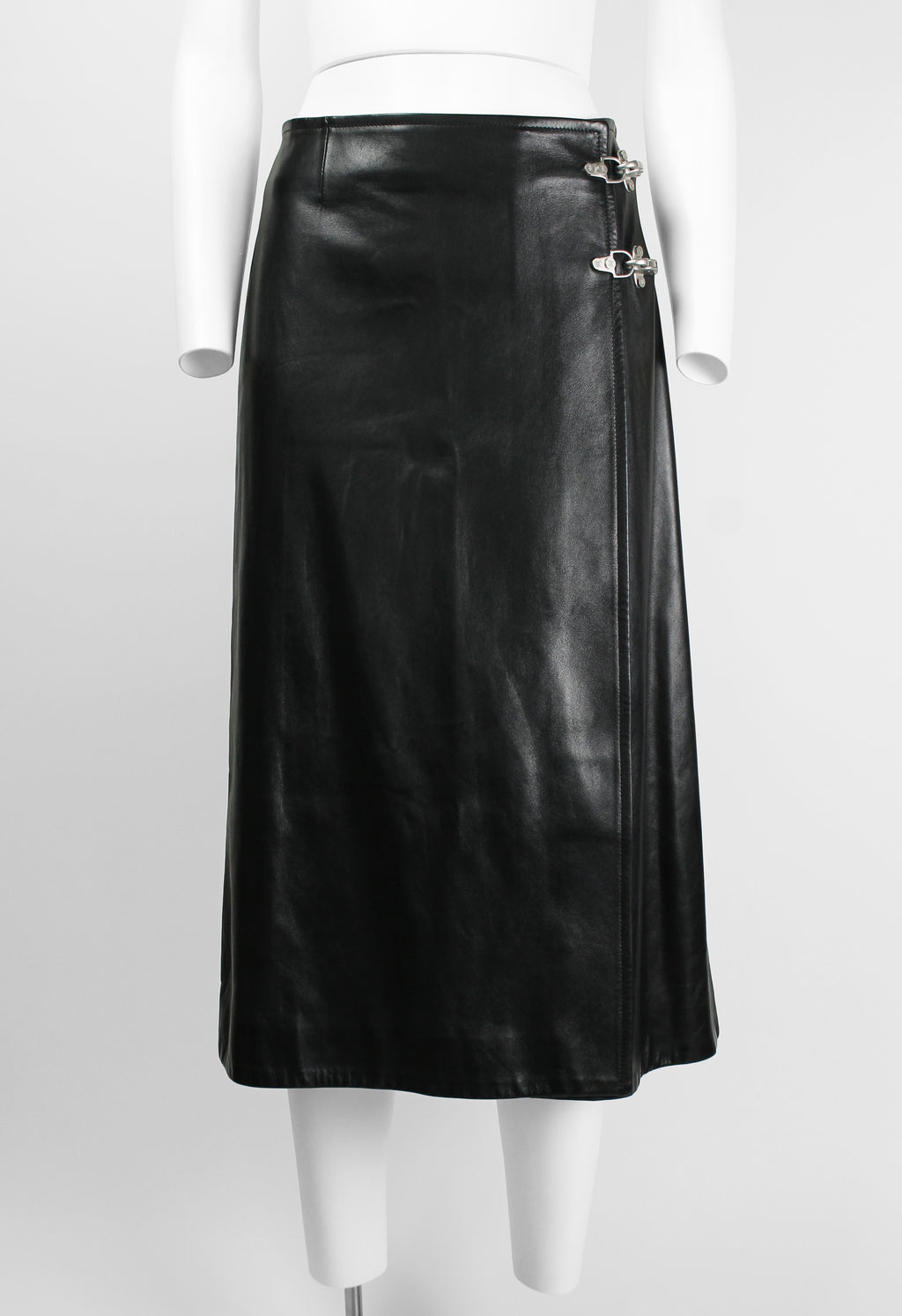 CELINE FW 1999 LEATHER WRAP CLASP SKIRT