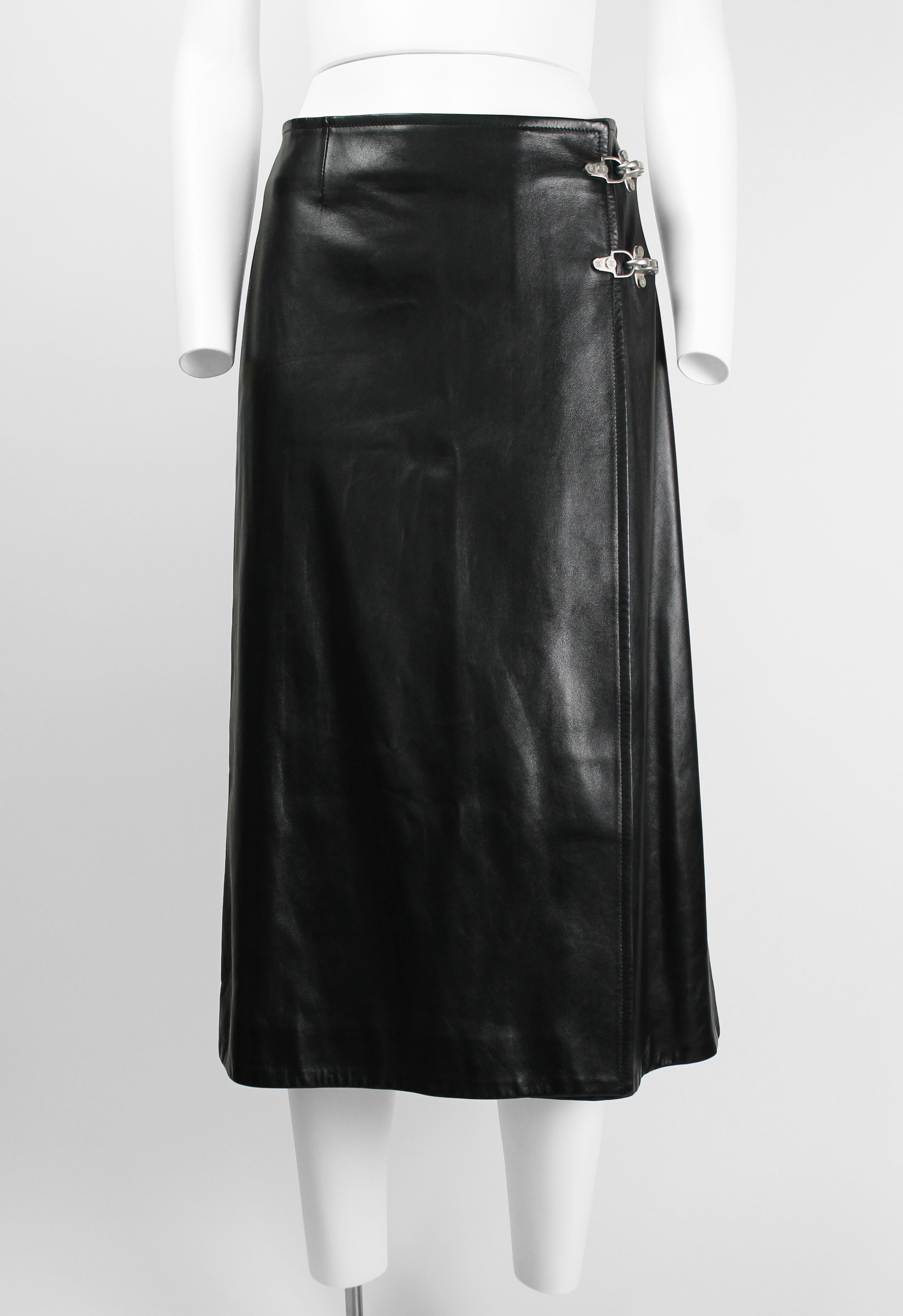 CELINE FW 1999 LEATHER WRAP CLASP SKIRT