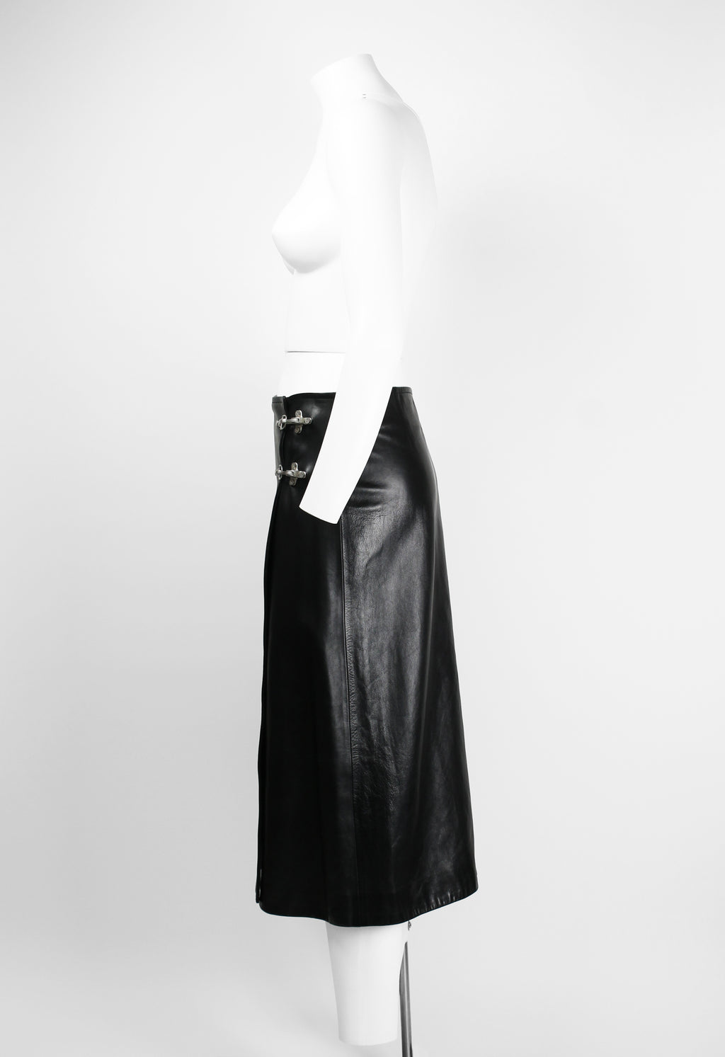 CELINE FW 1999 LEATHER WRAP CLASP SKIRT