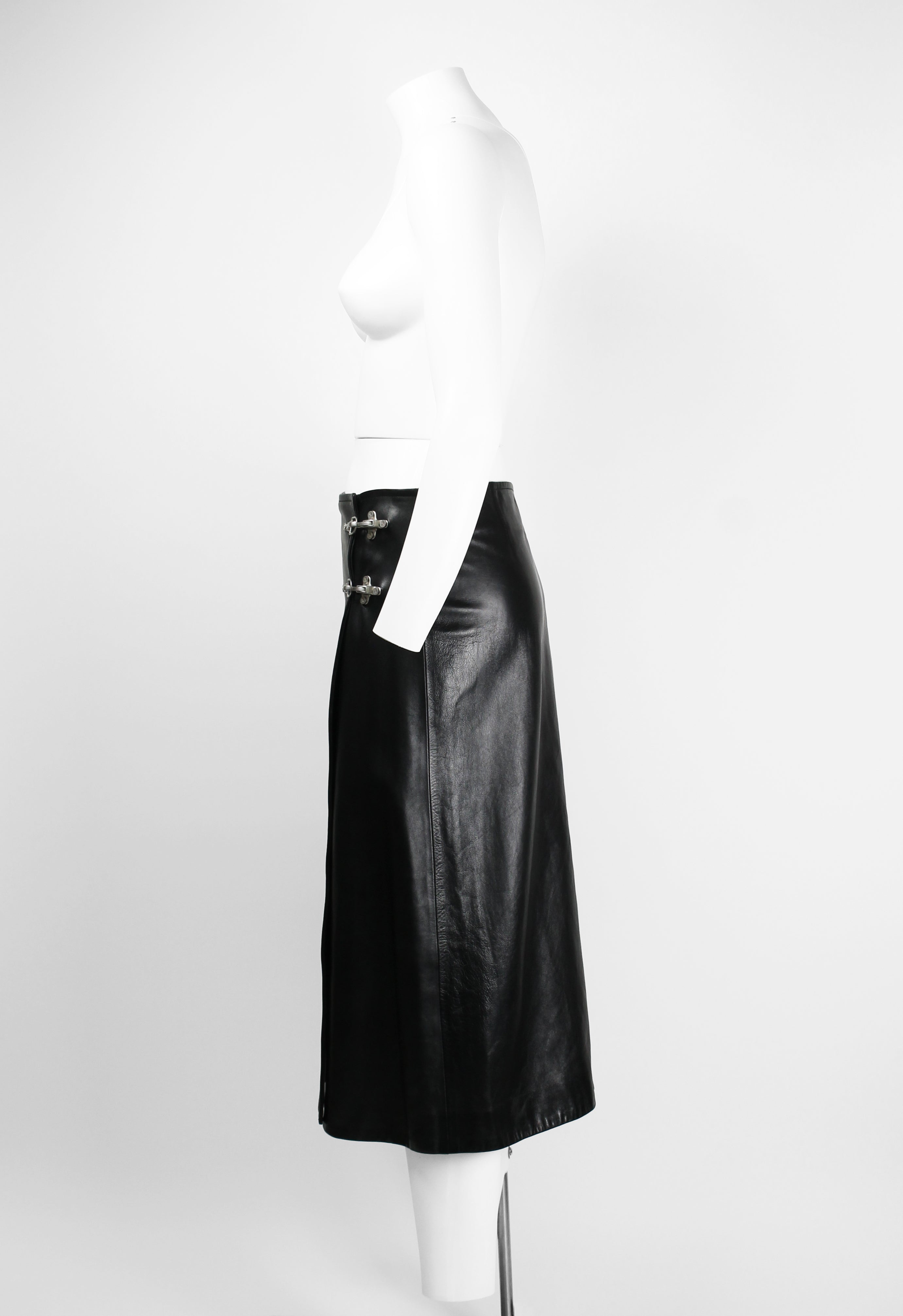 CELINE FW 1999 LEATHER WRAP CLASP SKIRT