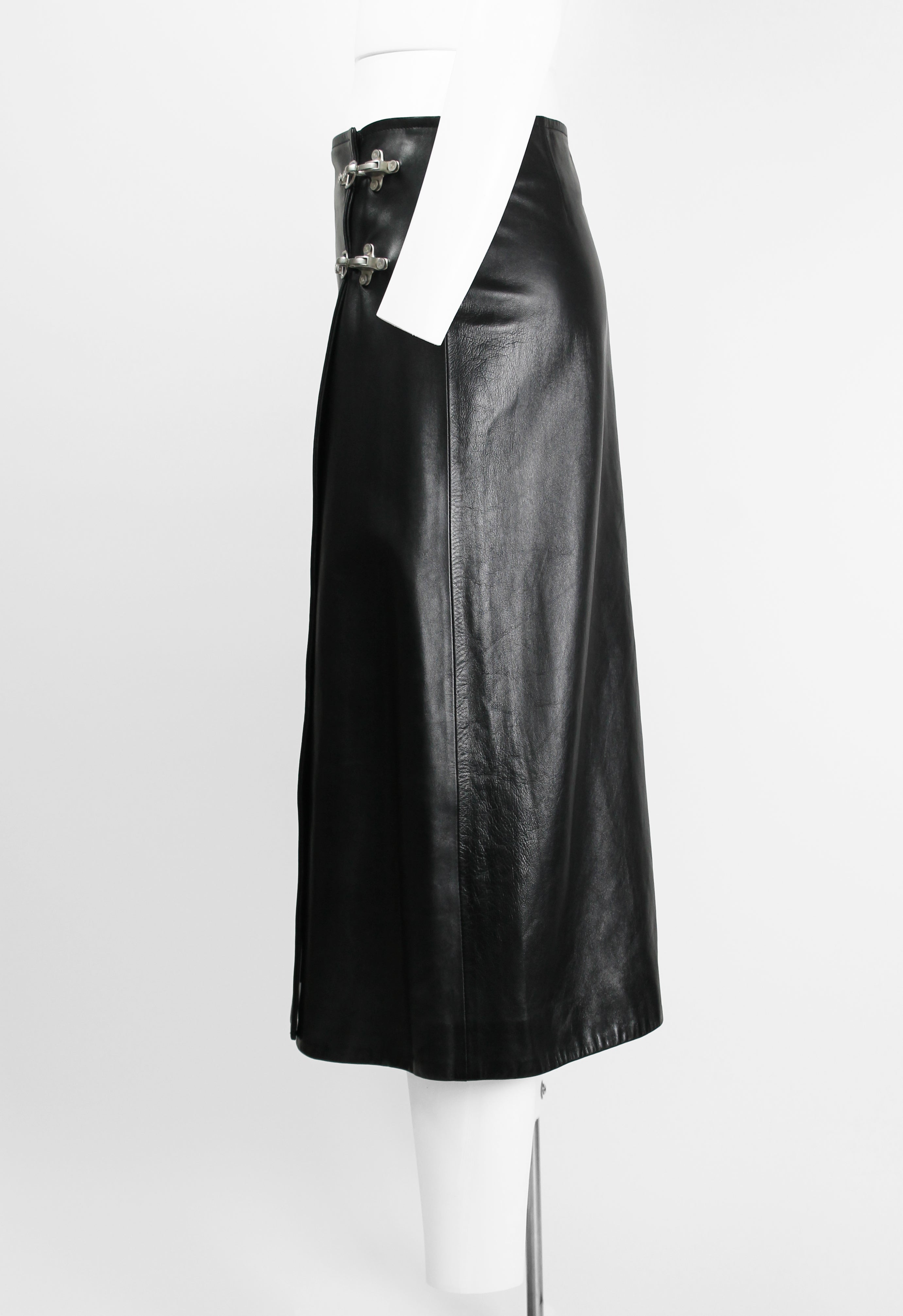 CELINE FW 1999 LEATHER WRAP CLASP SKIRT