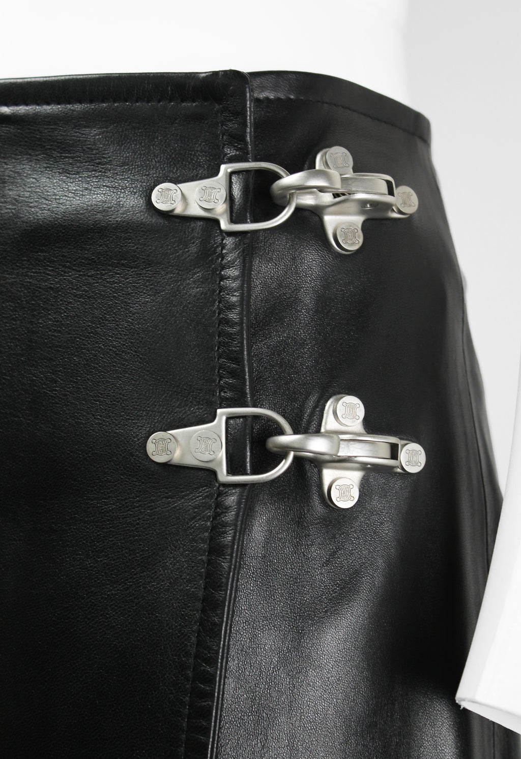 CELINE FW 1999 LEATHER WRAP CLASP SKIRT