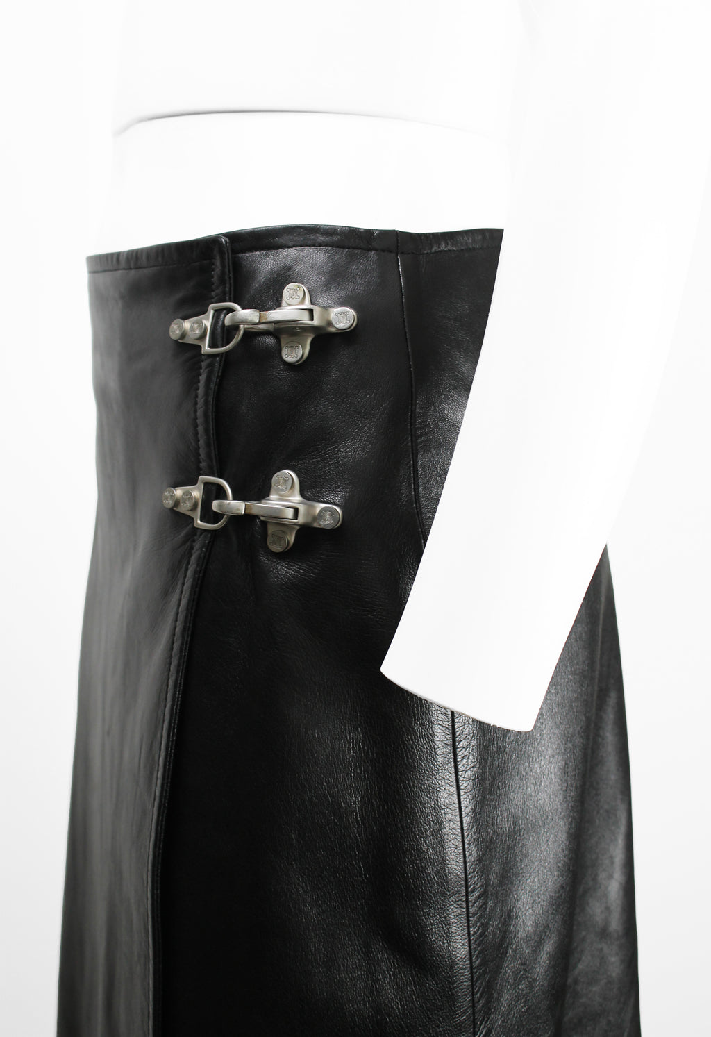 CELINE FW 1999 LEATHER WRAP CLASP SKIRT