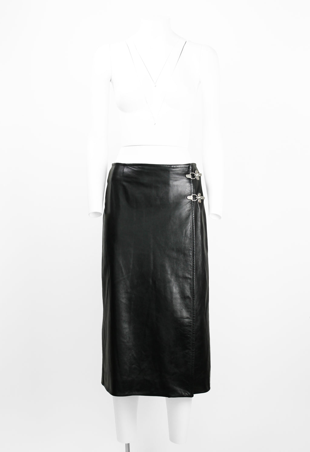 CELINE FW 1999 LEATHER WRAP CLASP SKIRT