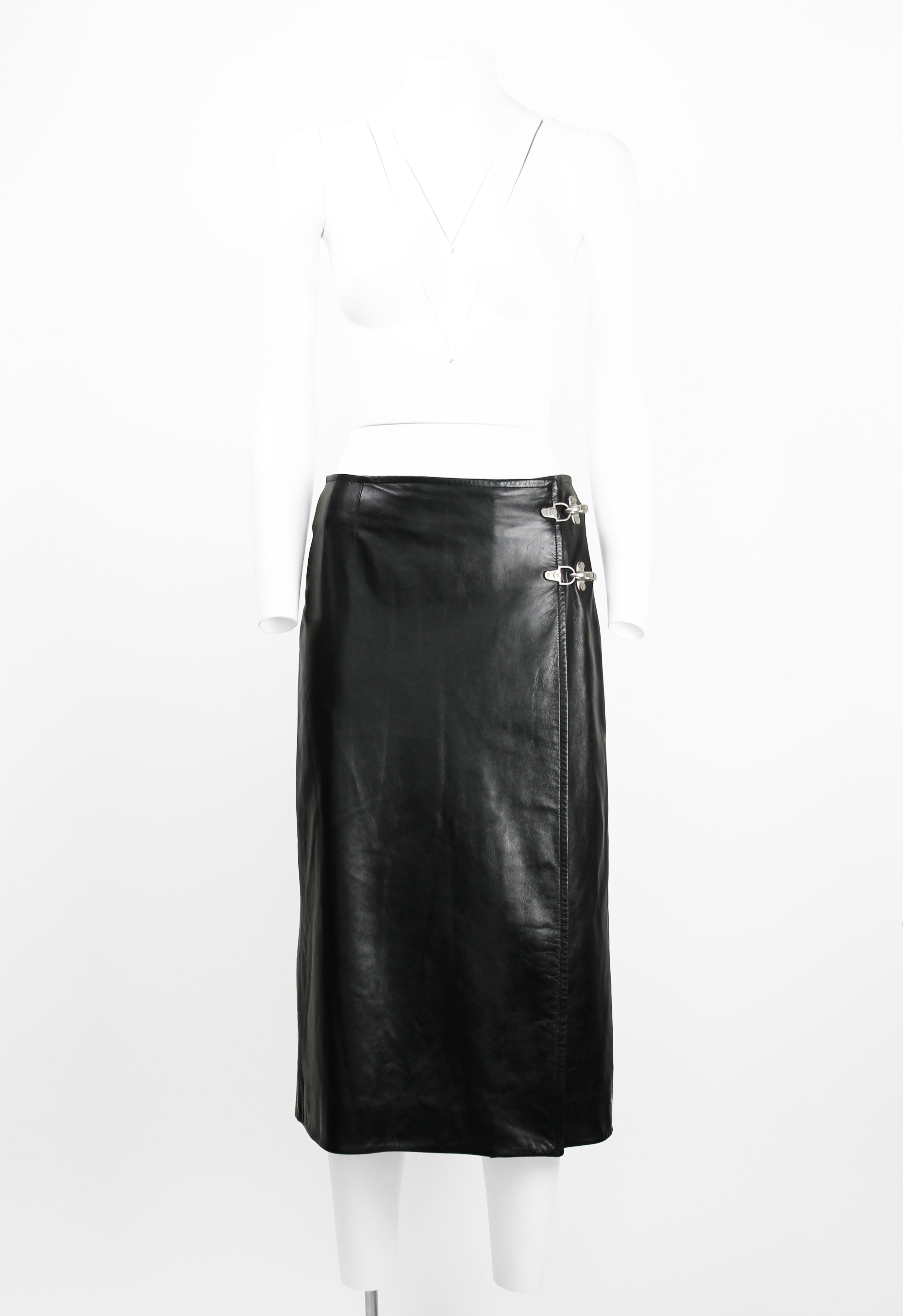 CELINE FW 1999 LEATHER WRAP CLASP SKIRT