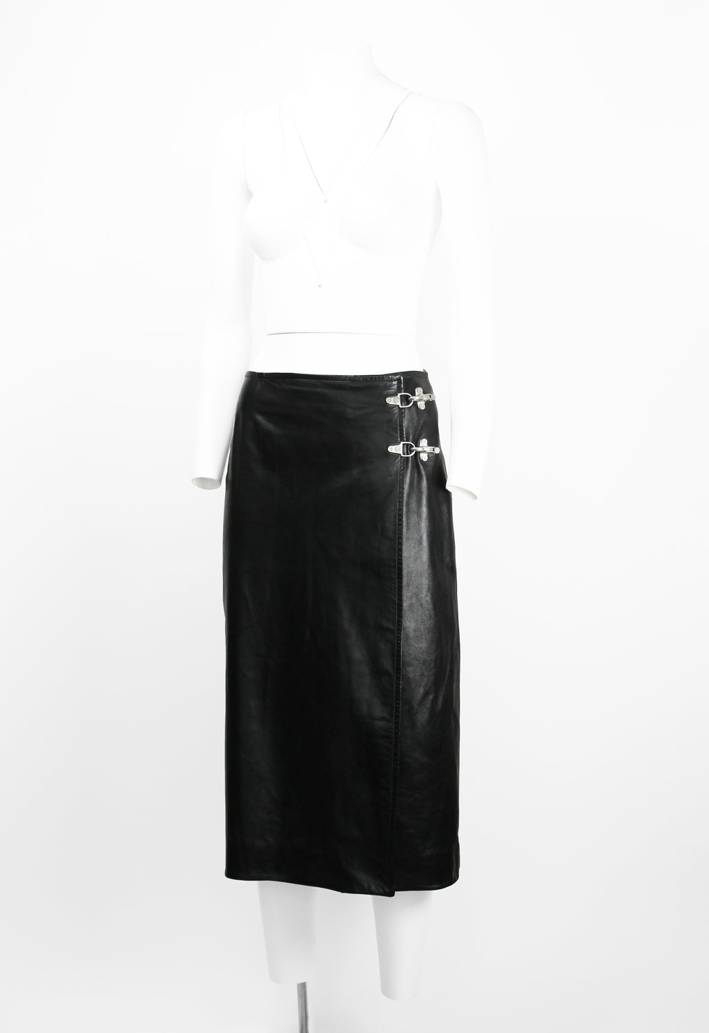 CELINE FW 1999 LEATHER WRAP CLASP SKIRT
