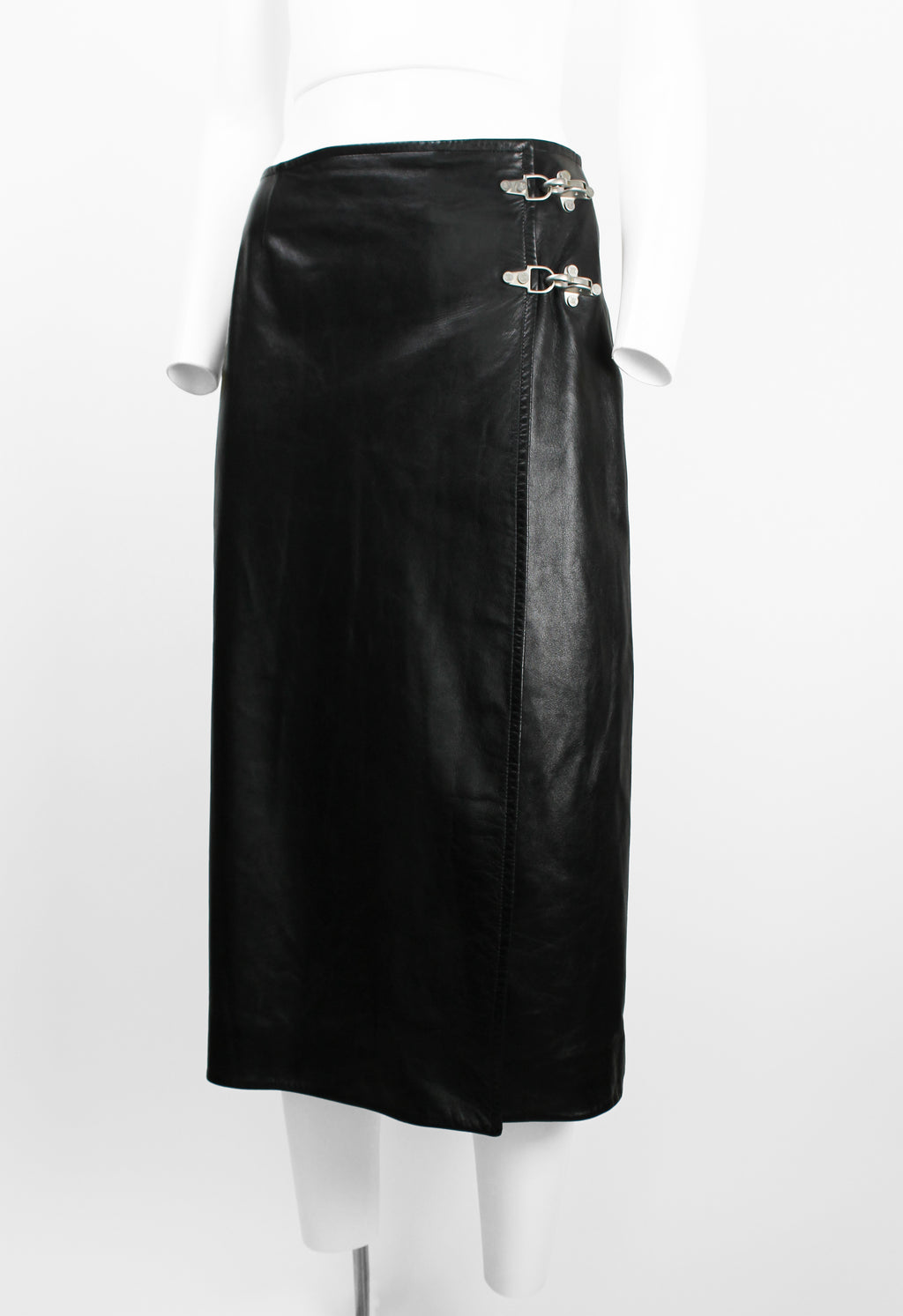 CELINE FW 1999 LEATHER WRAP CLASP SKIRT