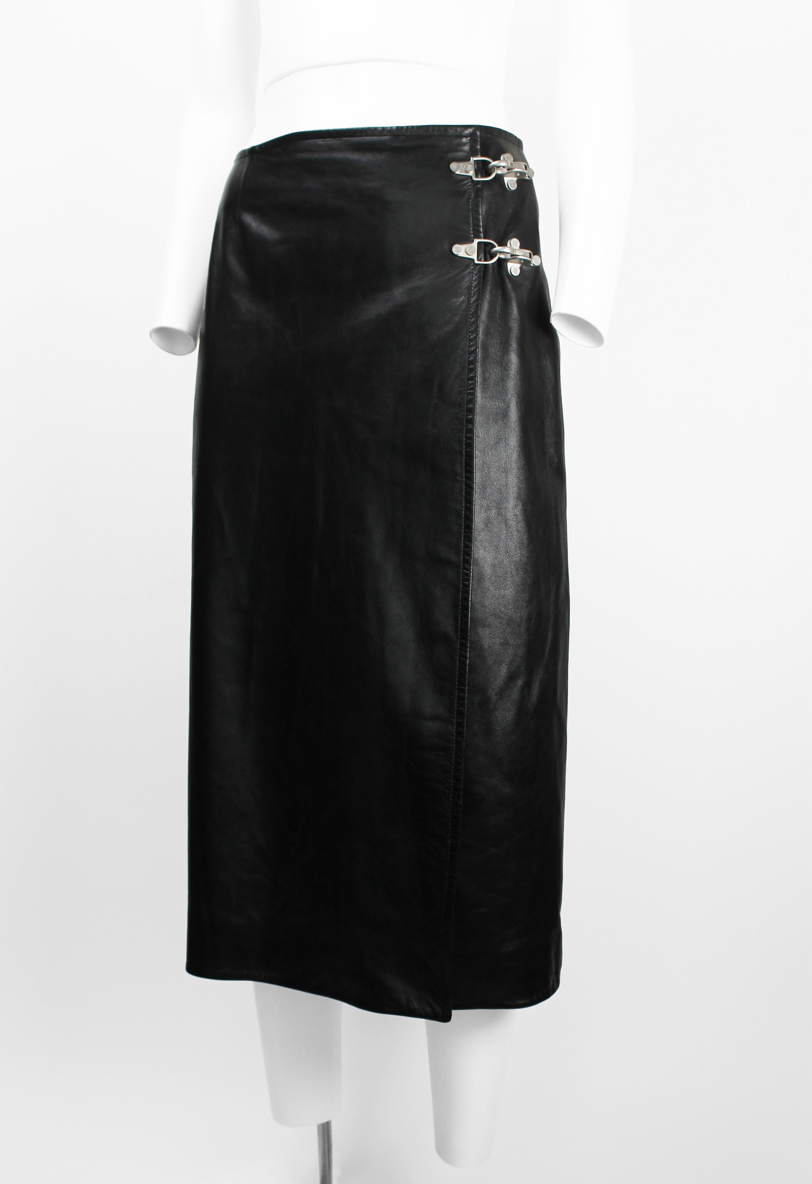 CELINE FW 1999 LEATHER WRAP CLASP SKIRT