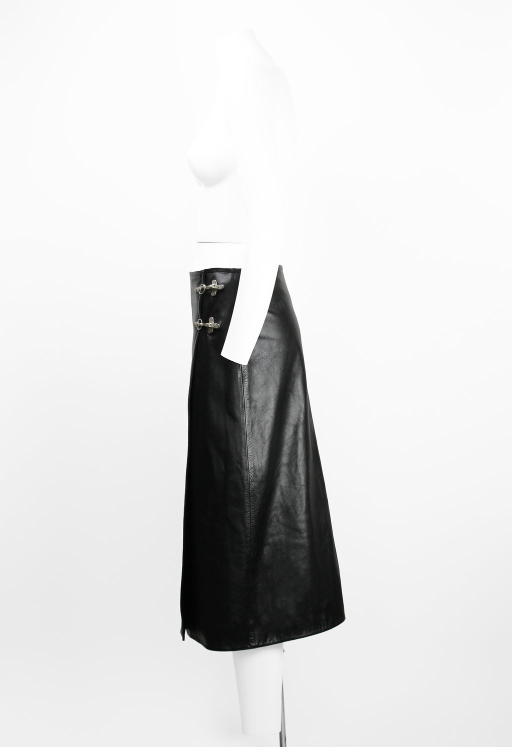 CELINE FW 1999 LEATHER WRAP CLASP SKIRT