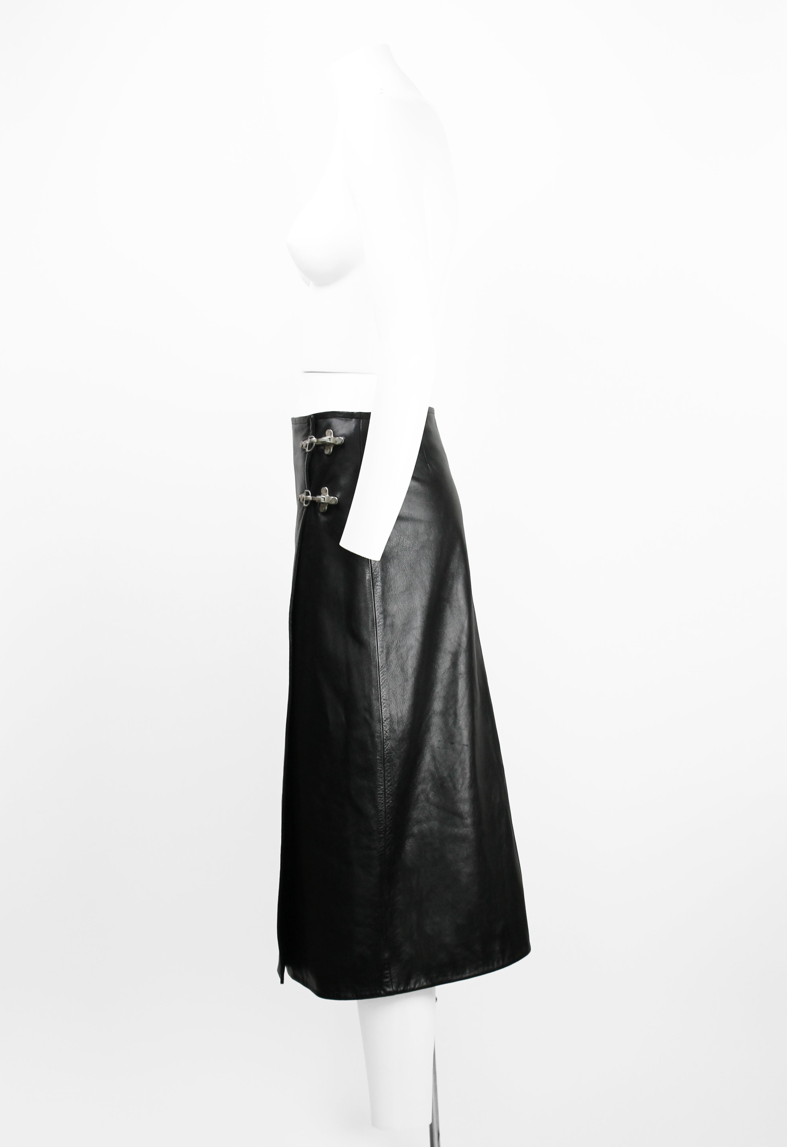 CELINE FW 1999 LEATHER WRAP CLASP SKIRT
