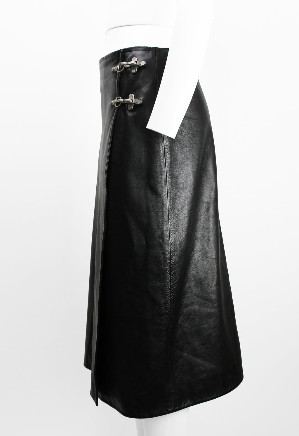 CELINE FW 1999 LEATHER WRAP CLASP SKIRT