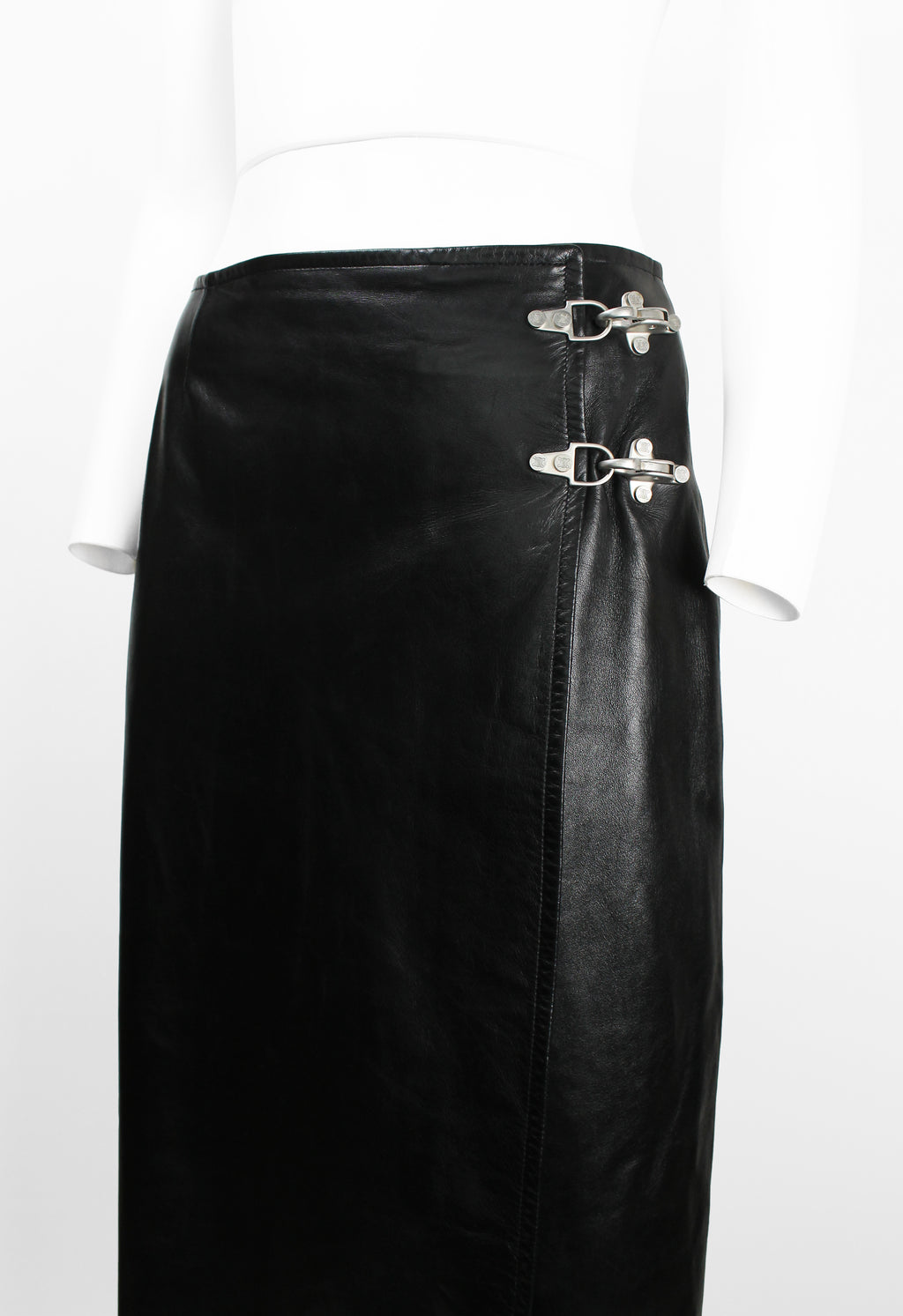 CELINE FW 1999 LEATHER WRAP CLASP SKIRT