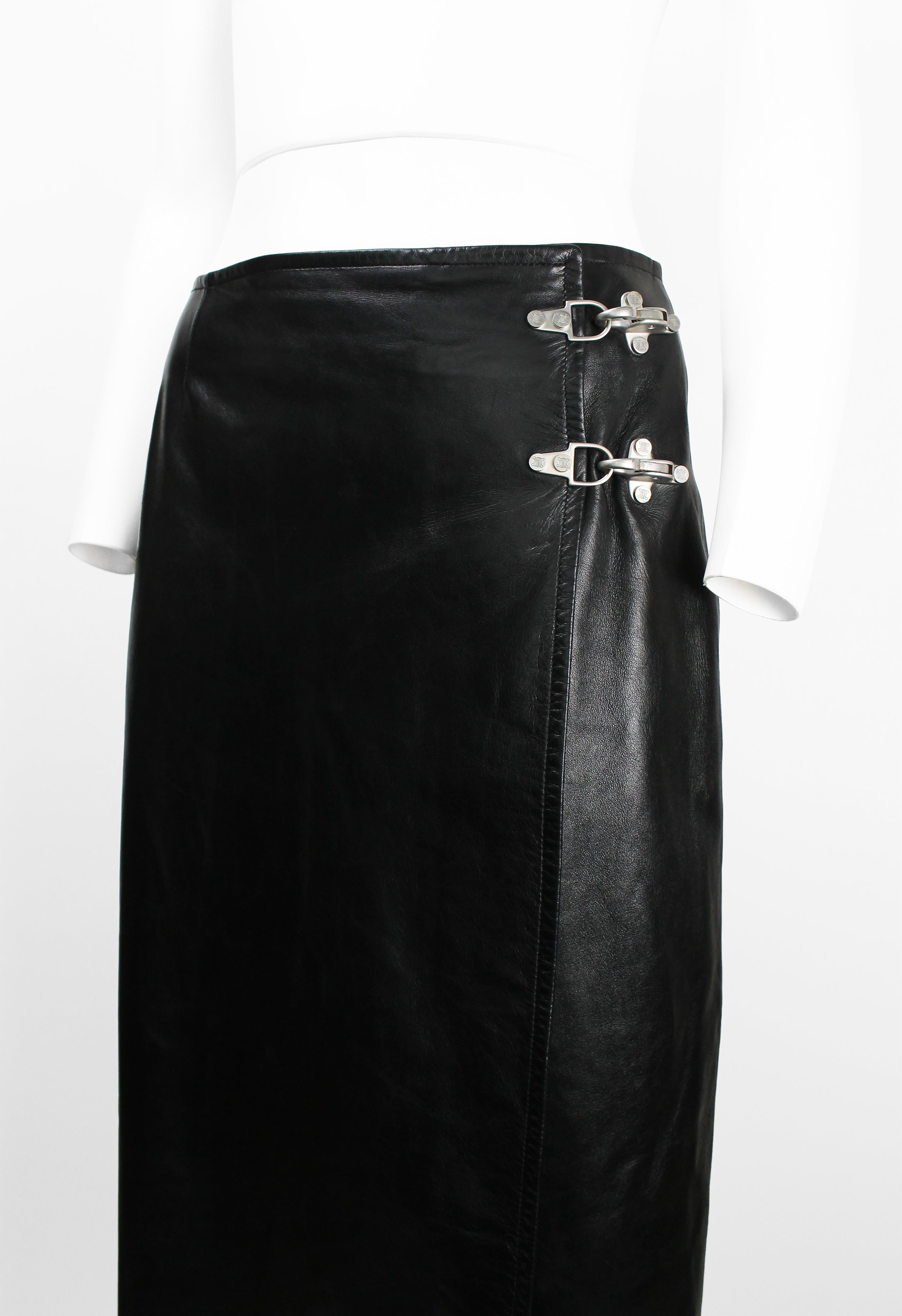 CELINE FW 1999 LEATHER WRAP CLASP SKIRT