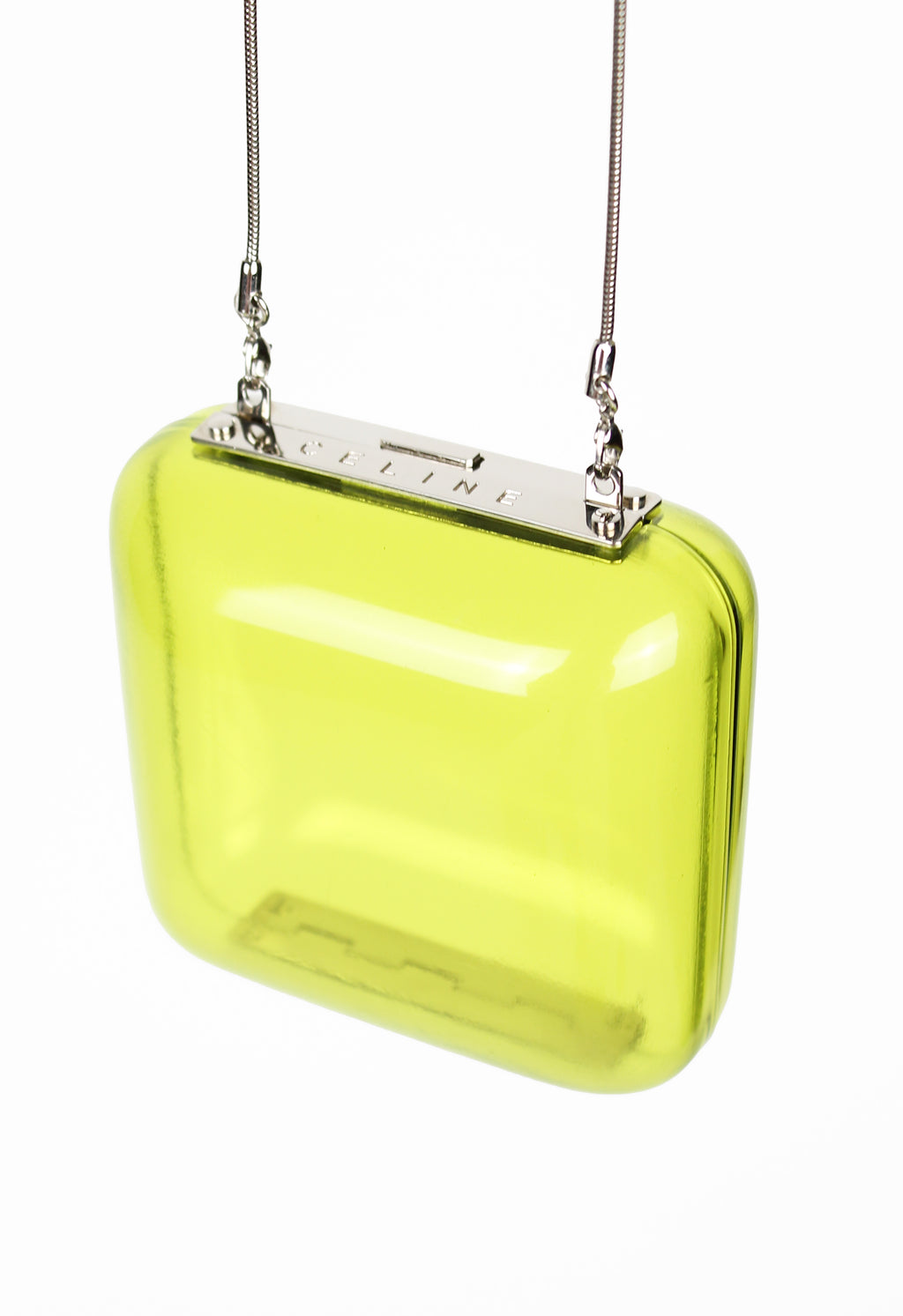 CELINE SS 2000 TRANSPARENT LIME PLEXIGLAS BOX CHAIN BAG