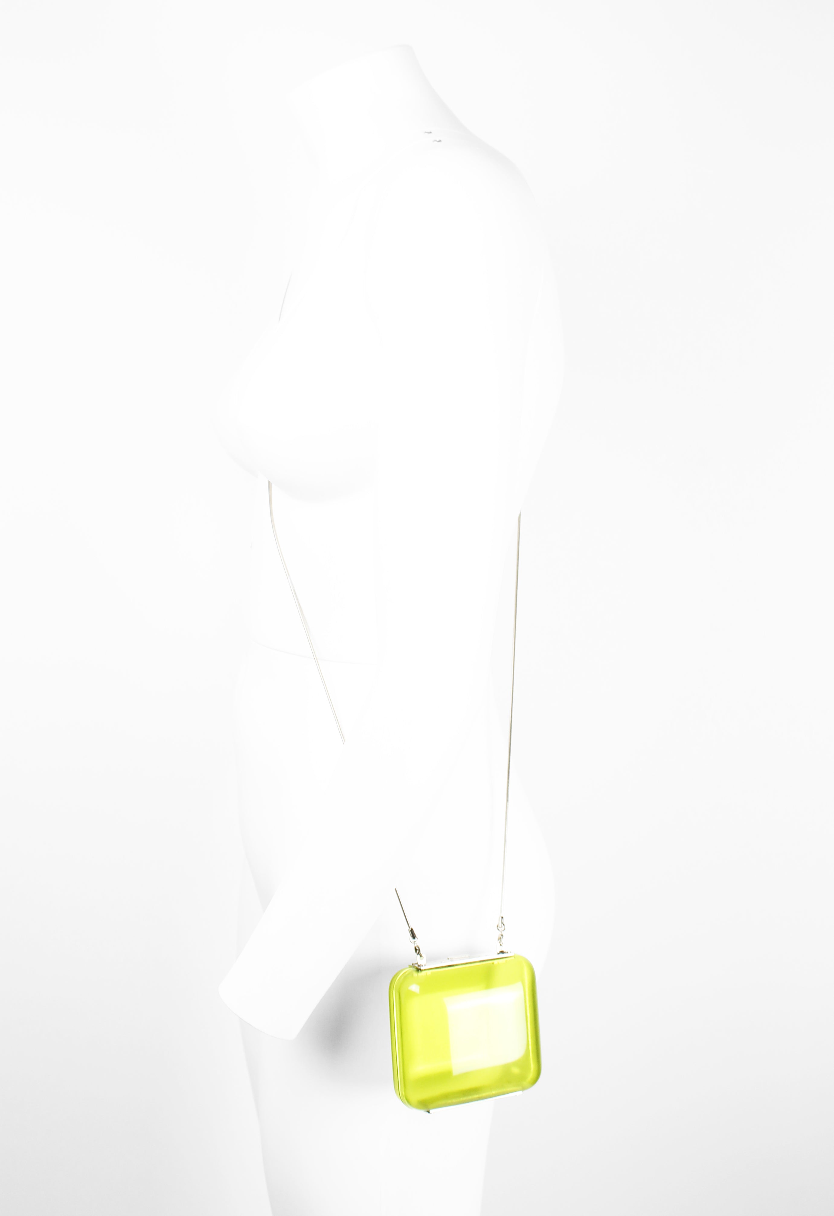 CELINE SS 2000 TRANSPARENT LIME PLEXIGLAS BOX CHAIN BAG