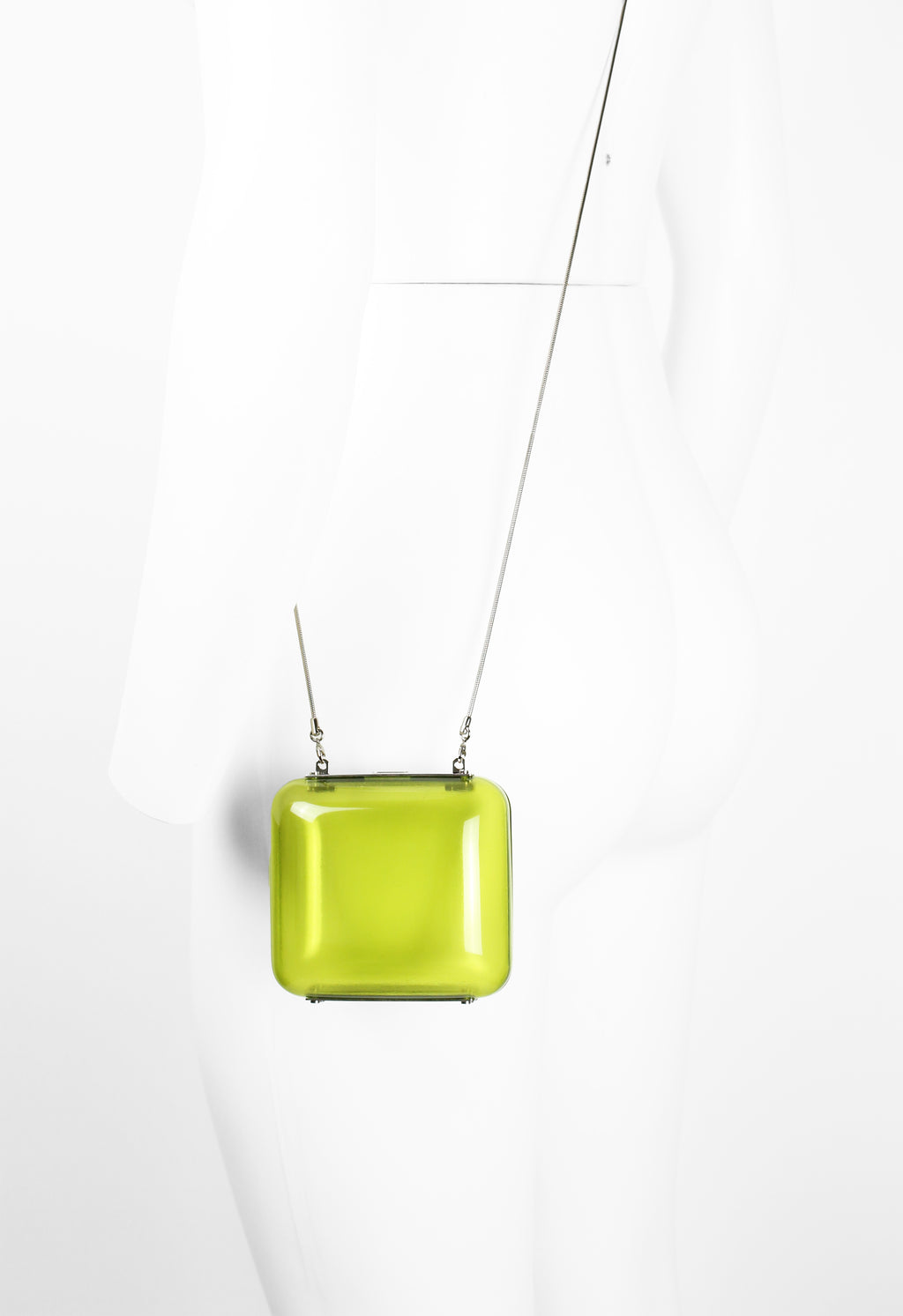CELINE SS 2000 TRANSPARENT LIME PLEXIGLAS BOX CHAIN BAG