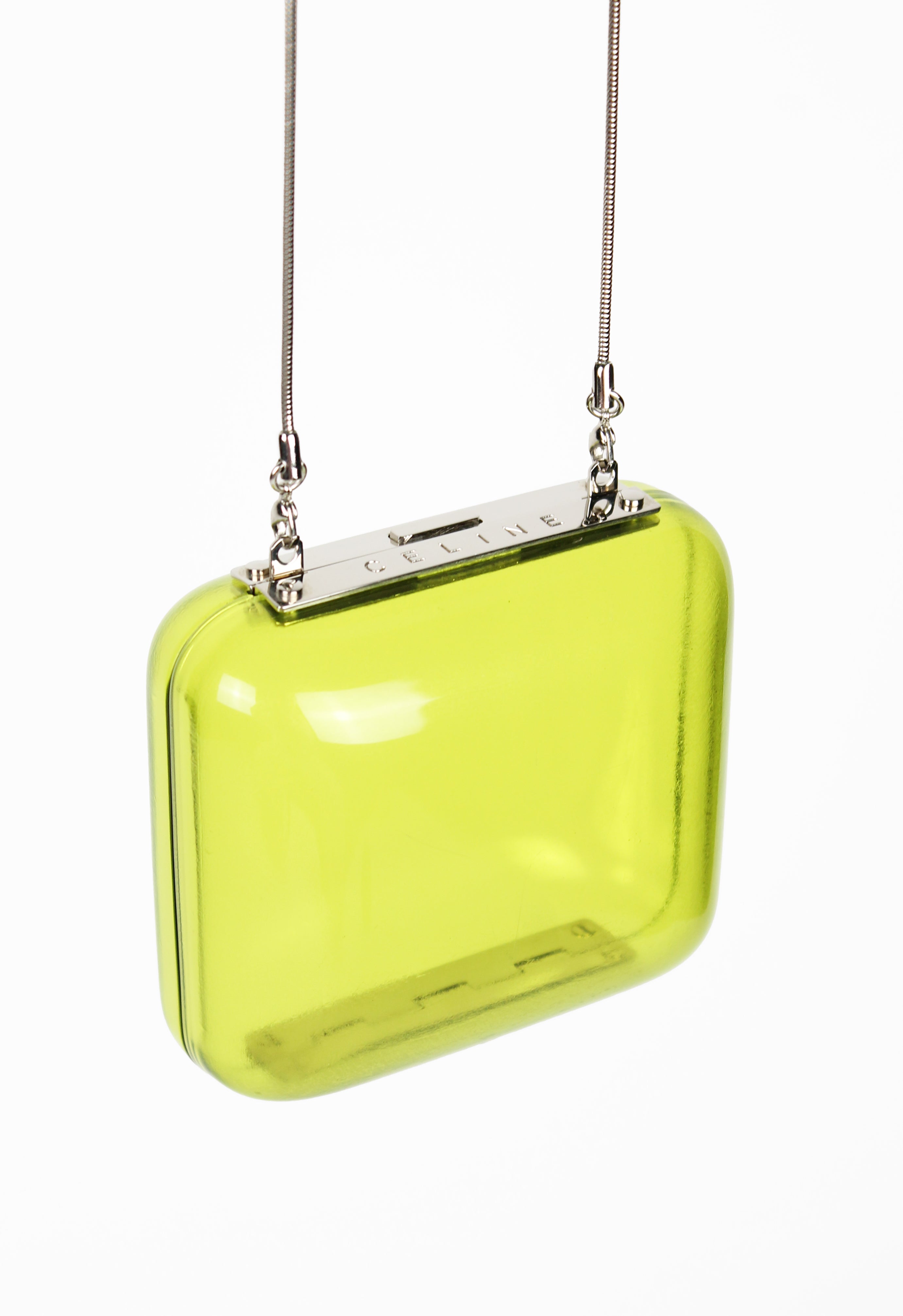 CELINE SS 2000 TRANSPARENT LIME PLEXIGLAS BOX CHAIN BAG
