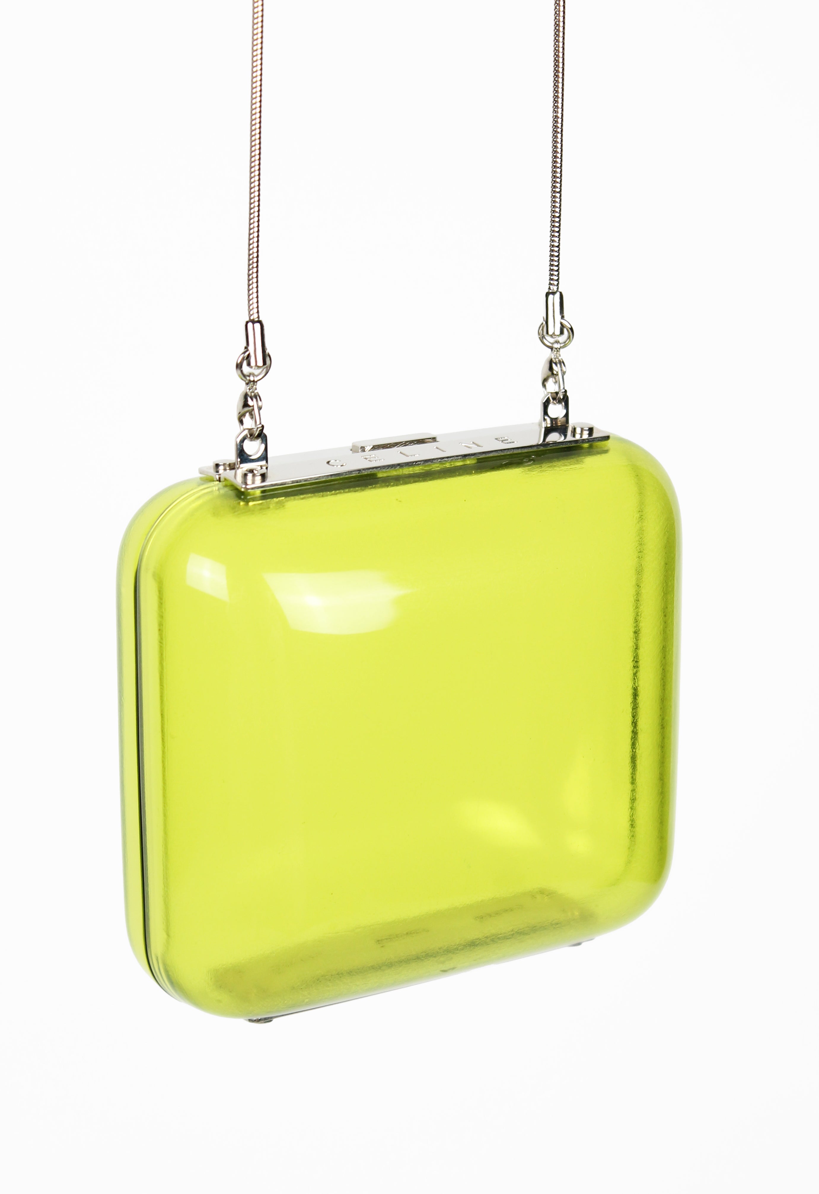 CELINE SS 2000 TRANSPARENT LIME PLEXIGLAS BOX CHAIN BAG