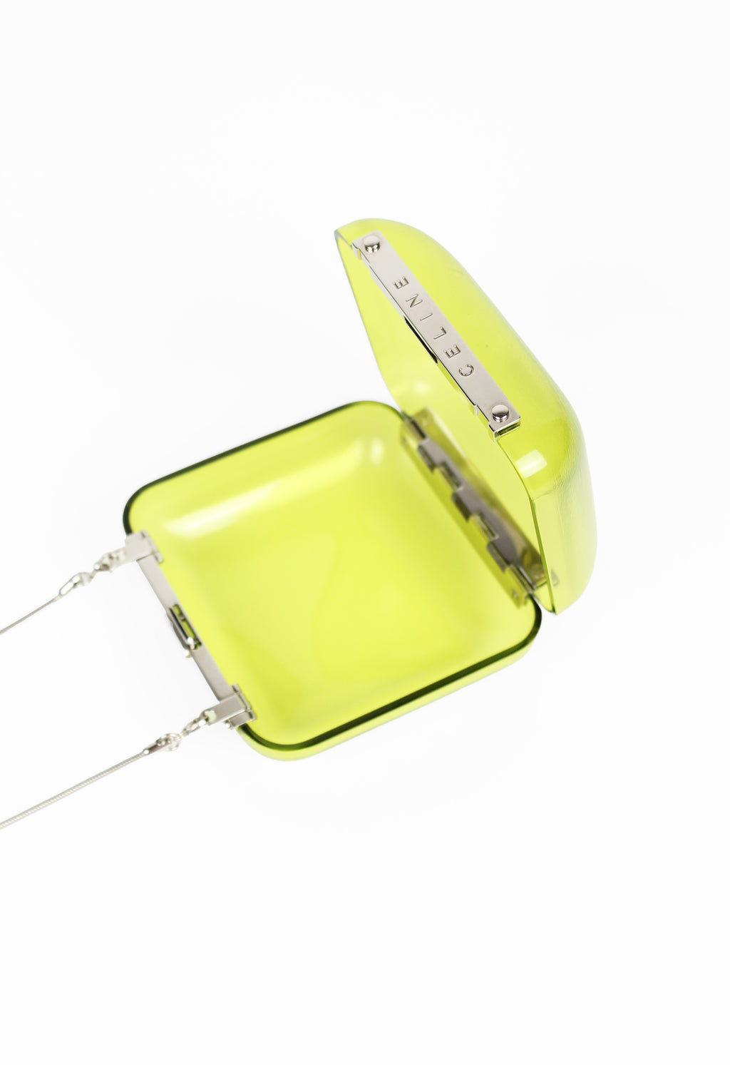 CELINE SS 2000 TRANSPARENT LIME PLEXIGLAS BOX CHAIN BAG