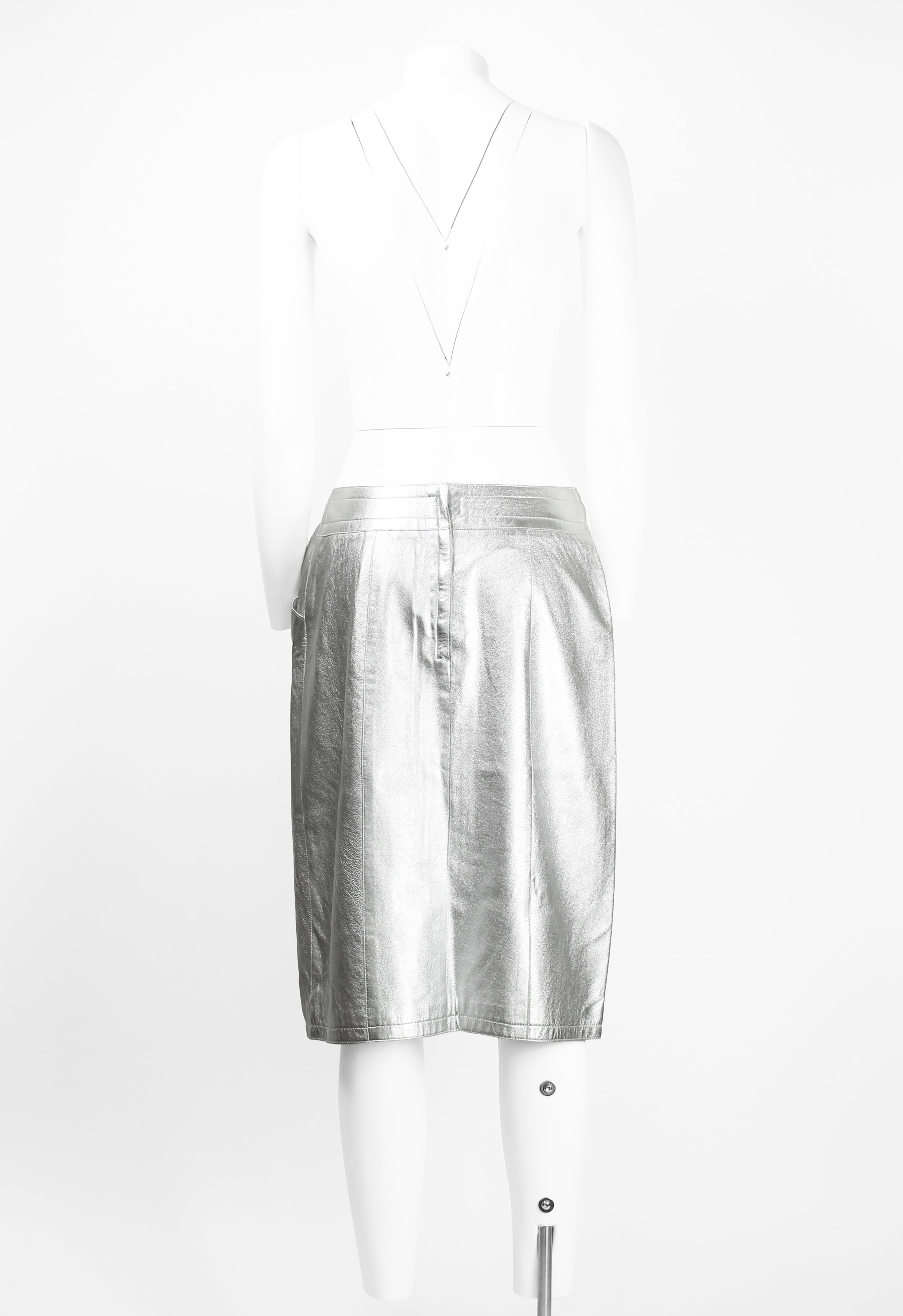 CHANEL FW 1999 SILVER LEATHER SKIRT